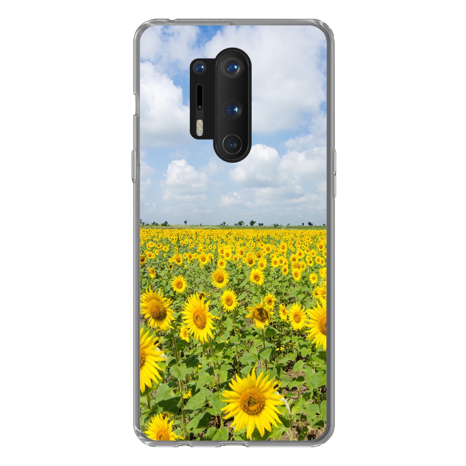 MuchoWow Handyhülle für OnePlus 8 Pro Sonnenblumen - Blumen - Wolken - Natur - Gelb - Land, Phone Case, Silikon, Schutzhülle Dünn