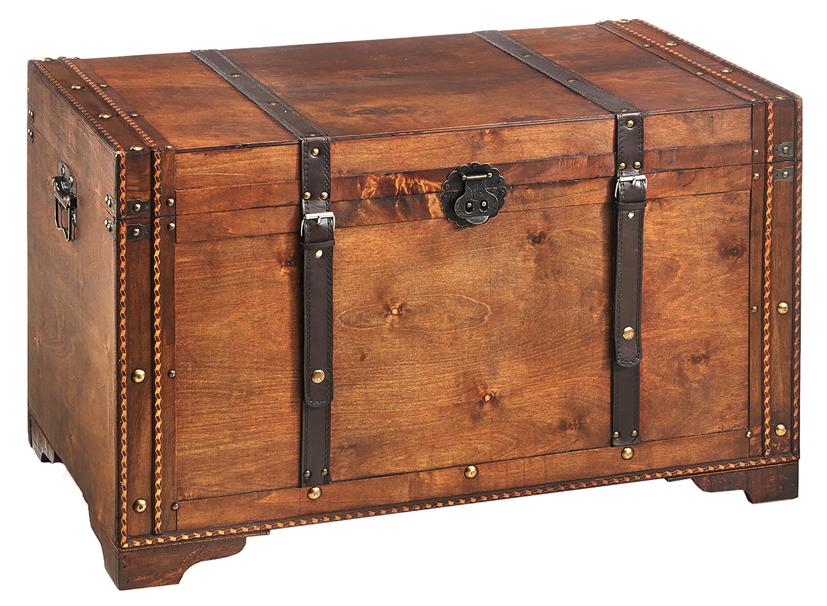 Kobolo Truhe Holzkiste KEEPER mit Metalldetails und Kunstlederverschluss, Schatztr (Stück, 1 St., Einzelstück), 80x45x50 cm