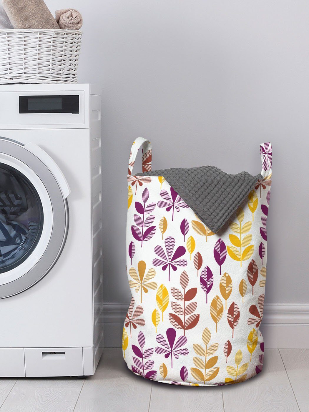 Abakuhaus Wäschesäckchen Wäschekorb mit Blätter Blumen Waschsalons, Ähre und Kordelzugverschluss für Griffen