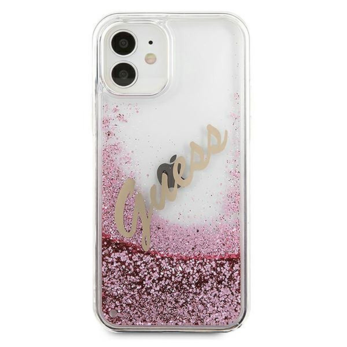 Handyhülle Guess Apple iPhone 12 Mini Pink Glitter Vintage Script Glitzer Hard Case Cover Schutzhülle Etui