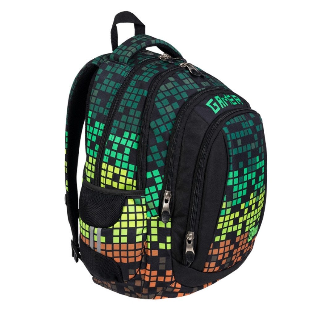 KiddiBex Schulrucksack Jungen Schulranzen ab 5. Klasse mit Brustgurt (Set, 2-tlg., Schulrucksack, Federmäppchen), Rucksack Teenager Schule Schultasche - Ergonomischer Schulranzen Gamer