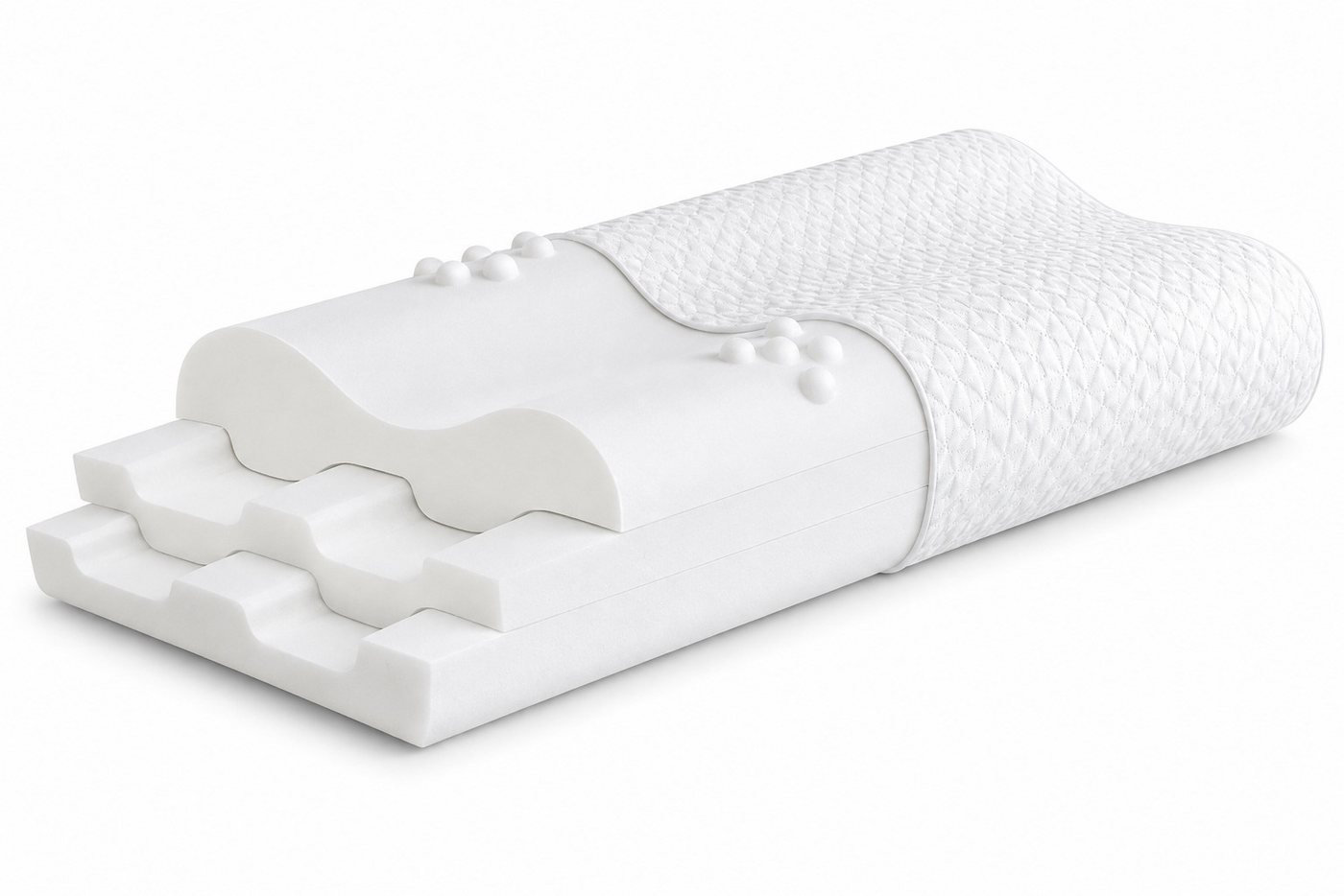 Diyarts Gelschaumkopfkissen, Füllung: Memory Foam, Seiten-, Rücken- & Bauchschläfer, 3-Schichten-System, Nackenkissen, Visco-Kissen, 3-fach höhenverstellbar, Ergonomische Nackenstütze, Massagezonen