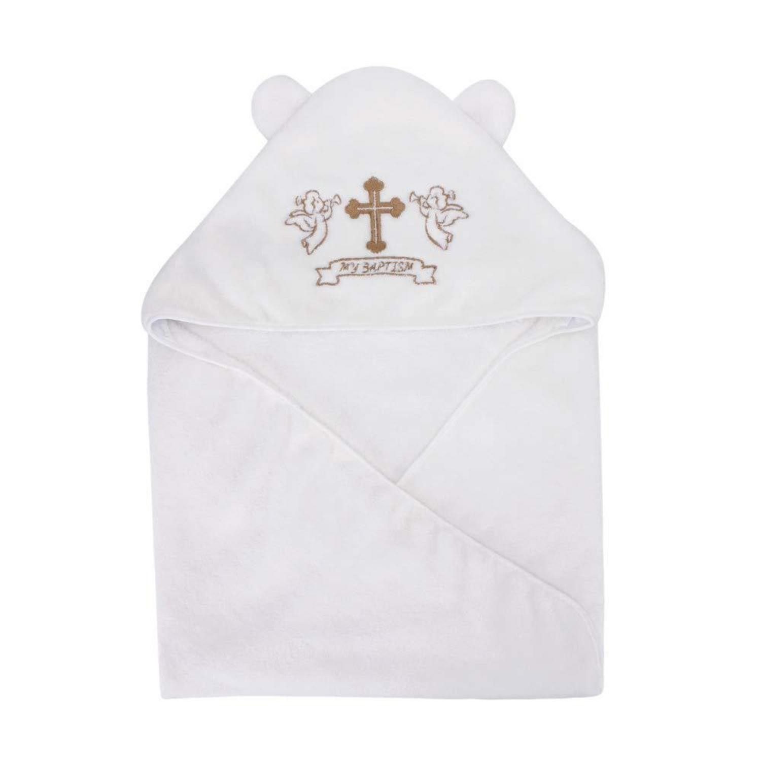 LuxusKollektion Kapuzenhandtuch Kapuzenhandtuch Taufe Weiß Gold Kreuz 90x90, (1-St)