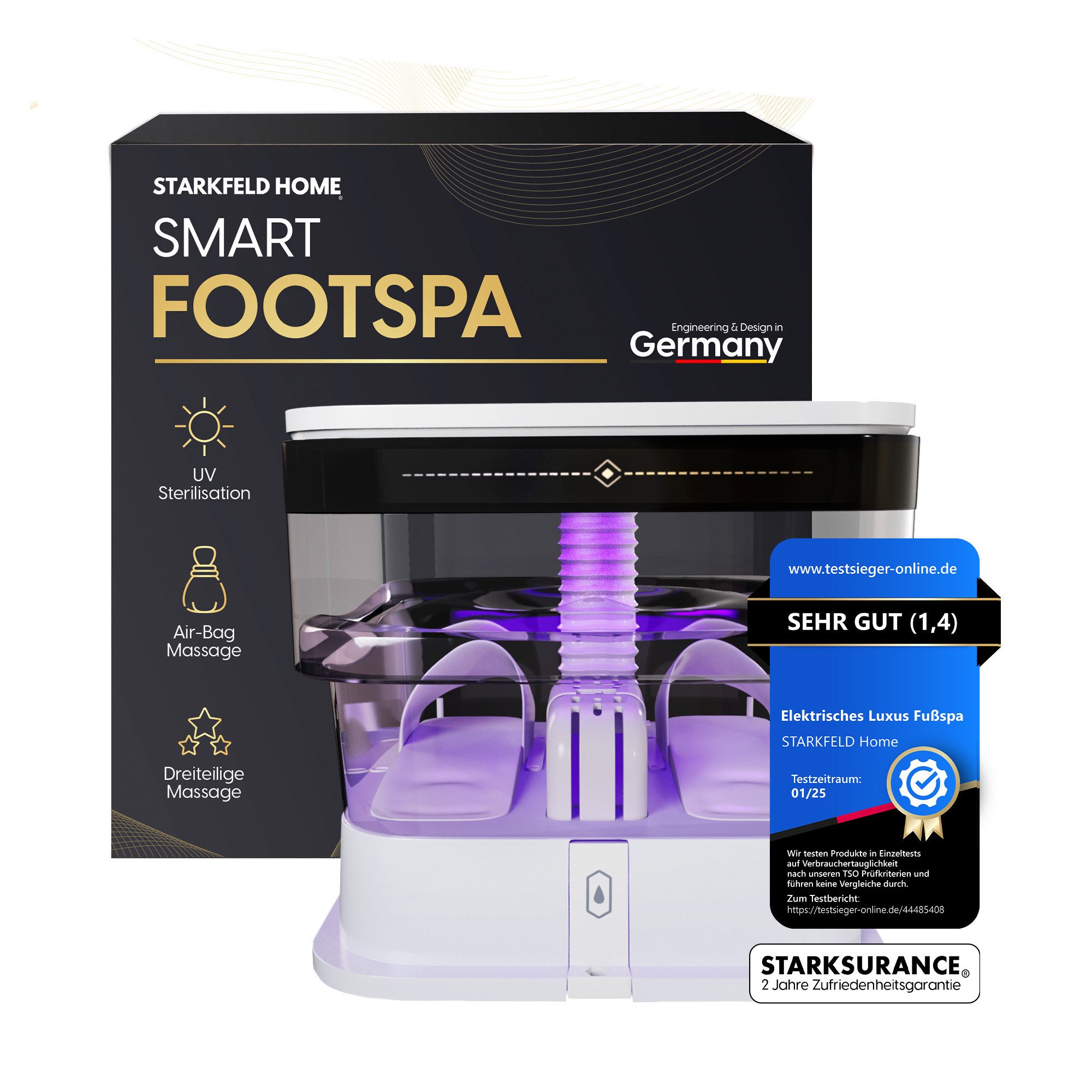 STARKFELD HOME® Fußbad STARKFELD HOME® AQUARELAX – Fußbad Massagegerät Elektrisches Luxus, Packung, 4 in 1 : Fußspa & Fußmassagegerät mit Heizfunktion und Shiatsumassage, Elektrisch faltbar mit eingebautem Akku