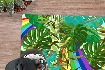 MuchoWow Gaming Mauspad Faultier - Regenbogen - Blätter - Muster (1-St), Mousepad mit Rutschfester Unterseite, Gaming, 40x40 cm, XXL, Großes