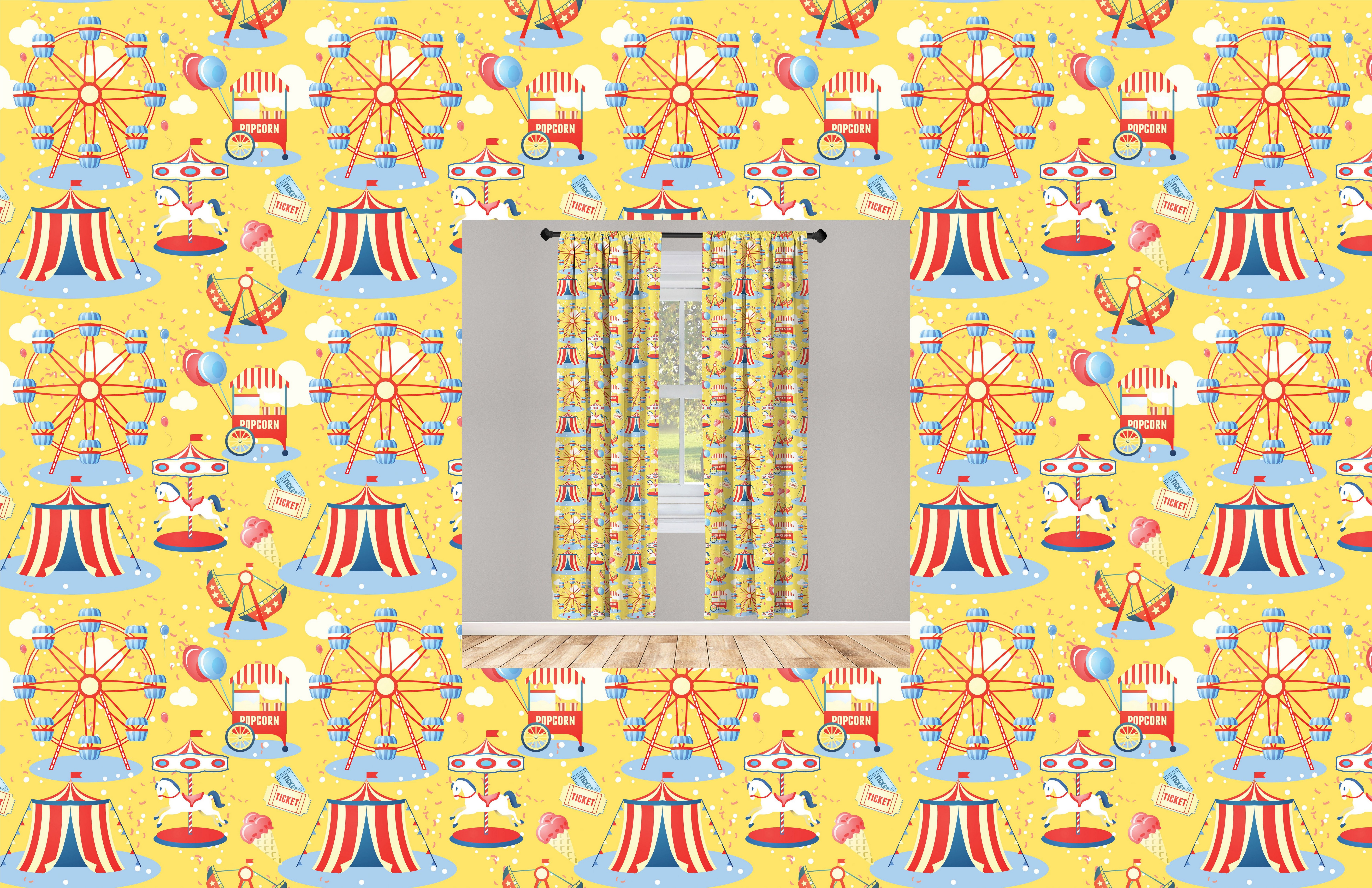 Gardine Vorhang für Wohnzimmer Schlafzimmer Dekor, Abakuhaus, Microfaser, Zirkus Vergnügungspark Muster Zelt