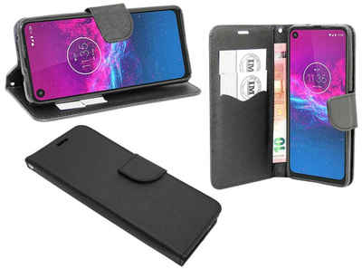 cofi1453 Handyhülle Hülle Tasche für Motorola Moto One Action, Kunstleder Schutzhülle Handy Wallet Case Cover mit Kartenfächern, Standfunktion Schwarz