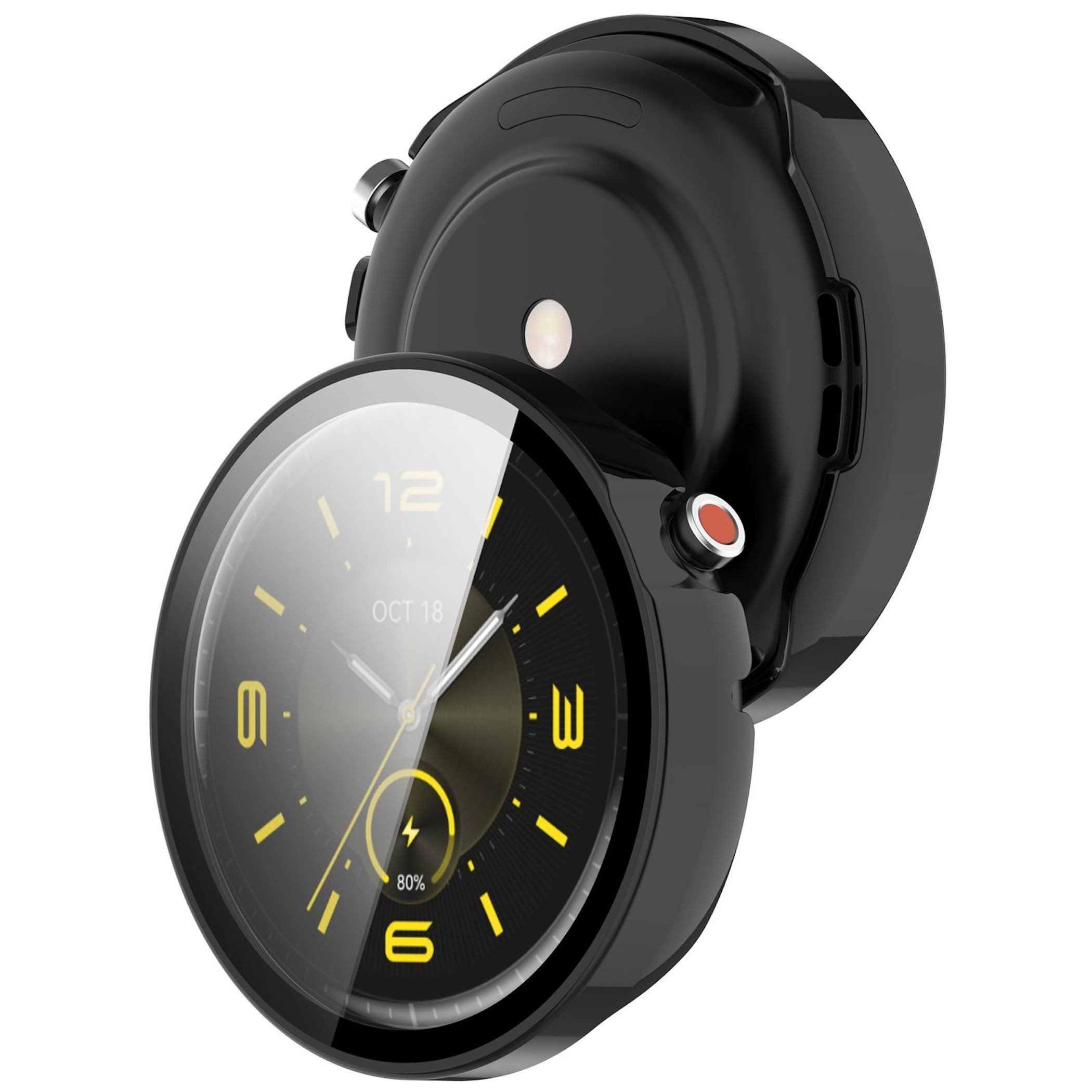Wigento Smartwatch-Hülle + Schutzglas für Honor Watch GS 5 / Fit Elegant Full Cover Schwarz, Schutzhülle aus PC + Hart Glas für Rundumschutz