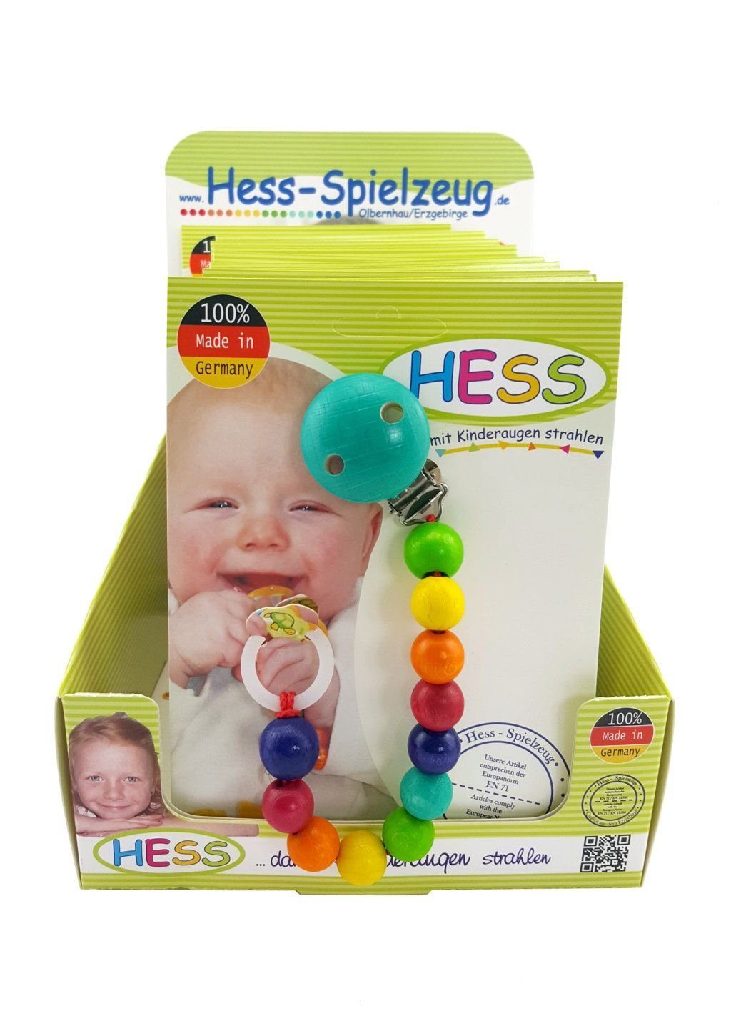 HESS SPIELZEUG Kinderwagenkette Babyspielzeug Display mit 10 Schnullerketten BxLxH 35x20x210mm NEU