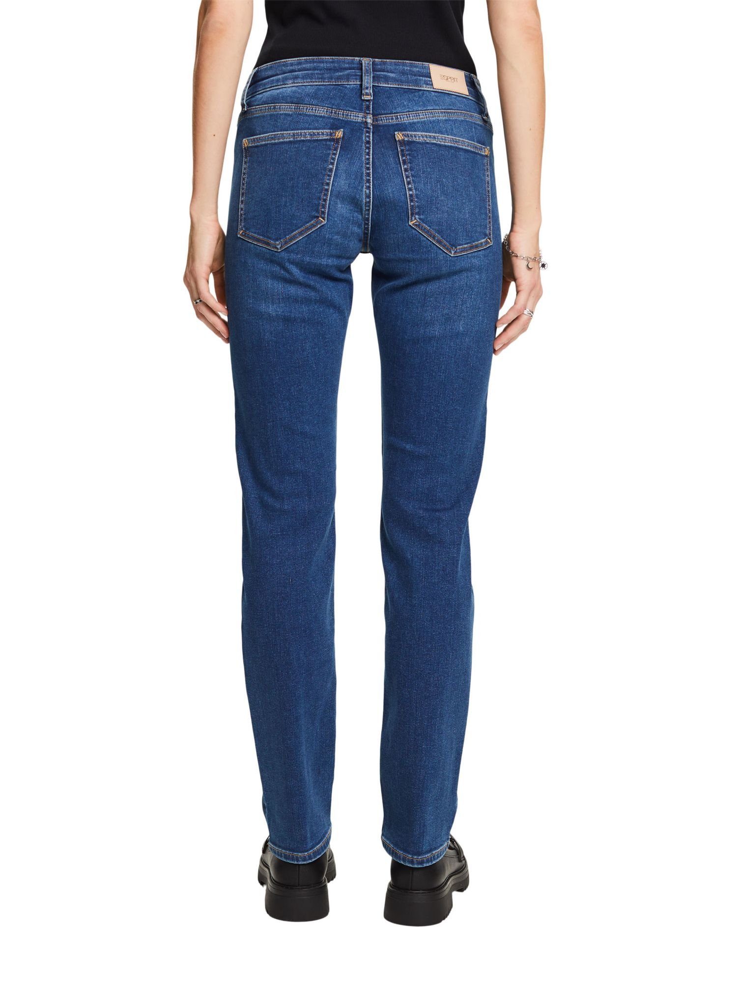 Esprit Stretchjeans Baumwollmix WASHED Straight-Jeans MEDIUM Bein, BLUE geradem mit