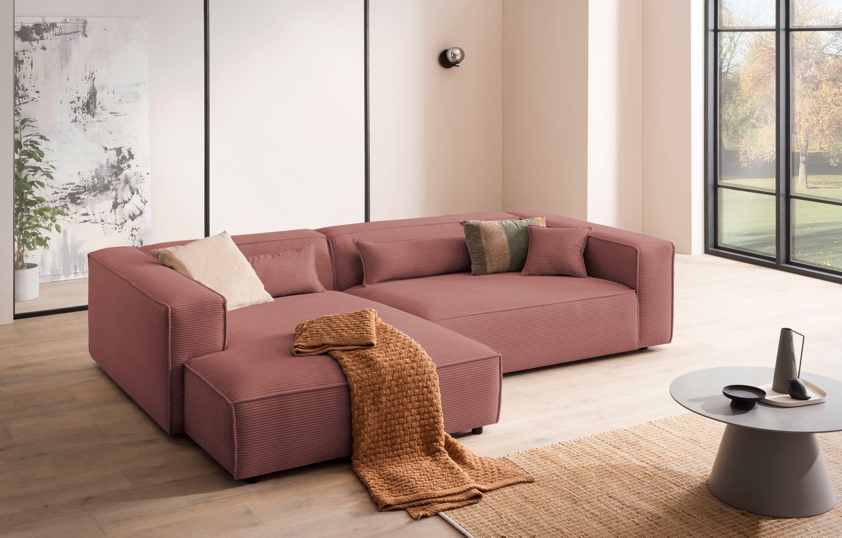 LeGer Home by Lena Gercke Ecksofa PIARA XXL, Big-Sofa, Cord, Leinenoptik o. Strukturstoff, L-Form, wahlweise Ottomane rechts/links, Kedernaht, extra tiefe Sitzfläche