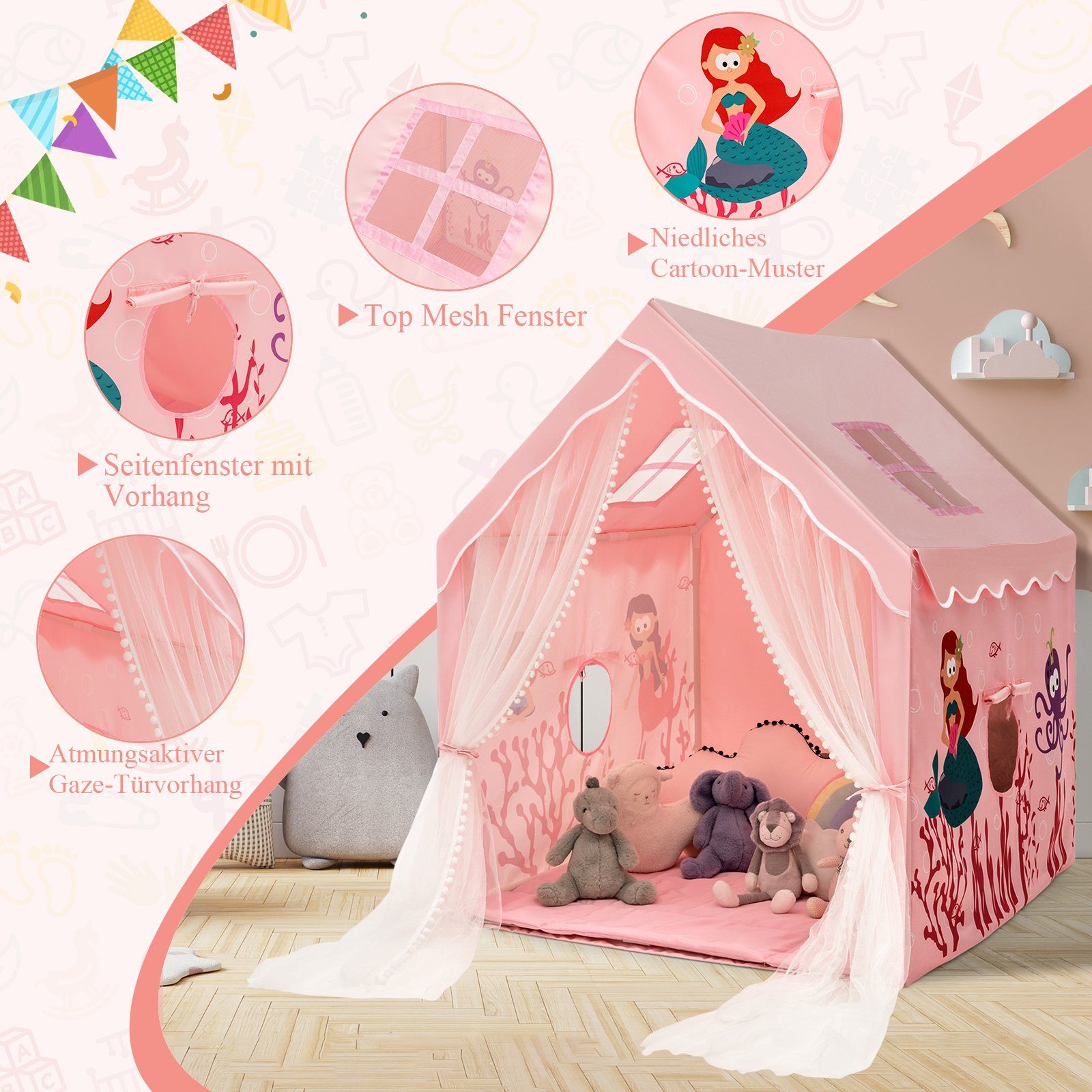 COSTWAY Spielzelt Kinderzelt, Spielhaus 121 x 105 x 137 cm günstig online kaufen