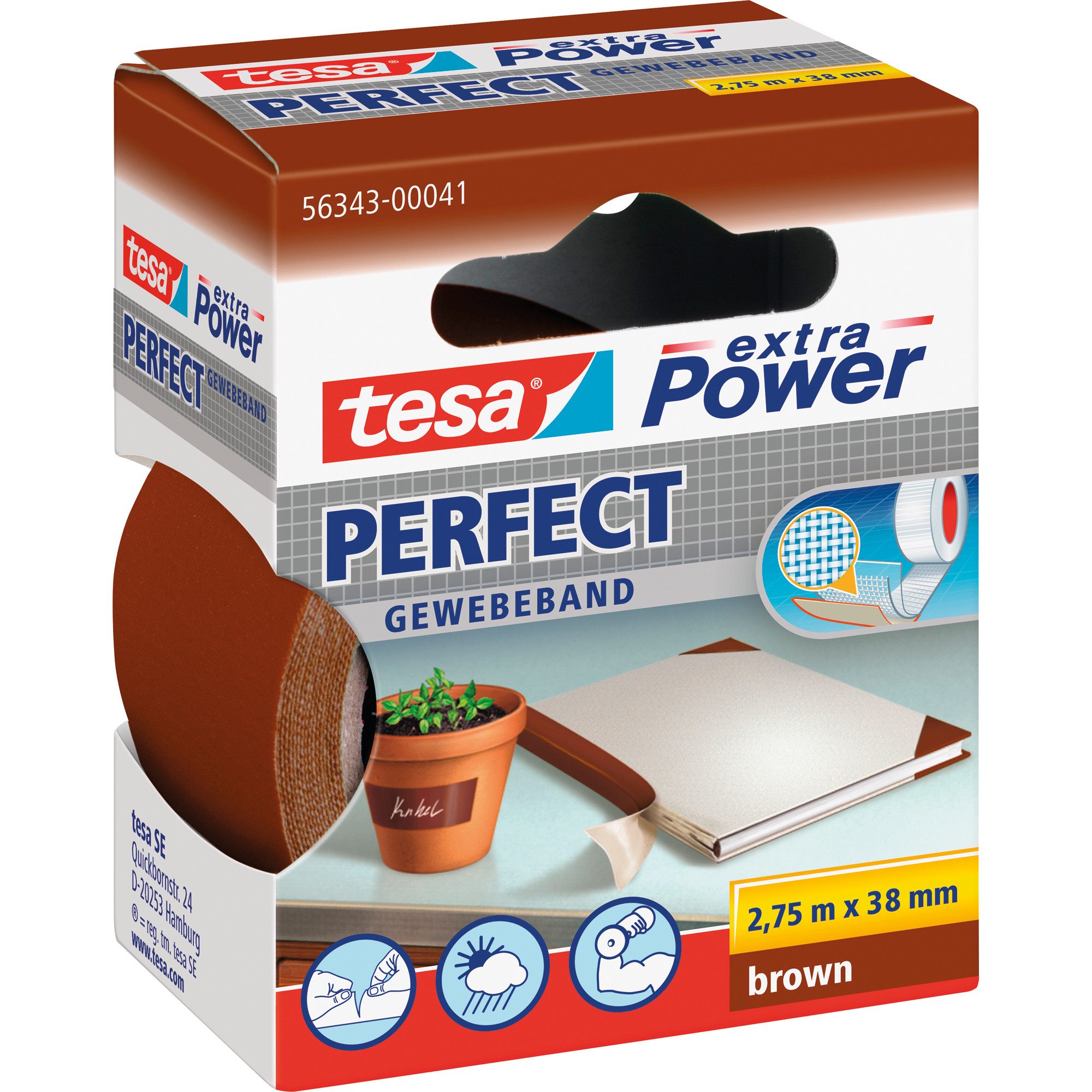 Klebestreifen tesa Gewebeband 38mmx2,75m braun Nr. 56343-00041-03, extra stark