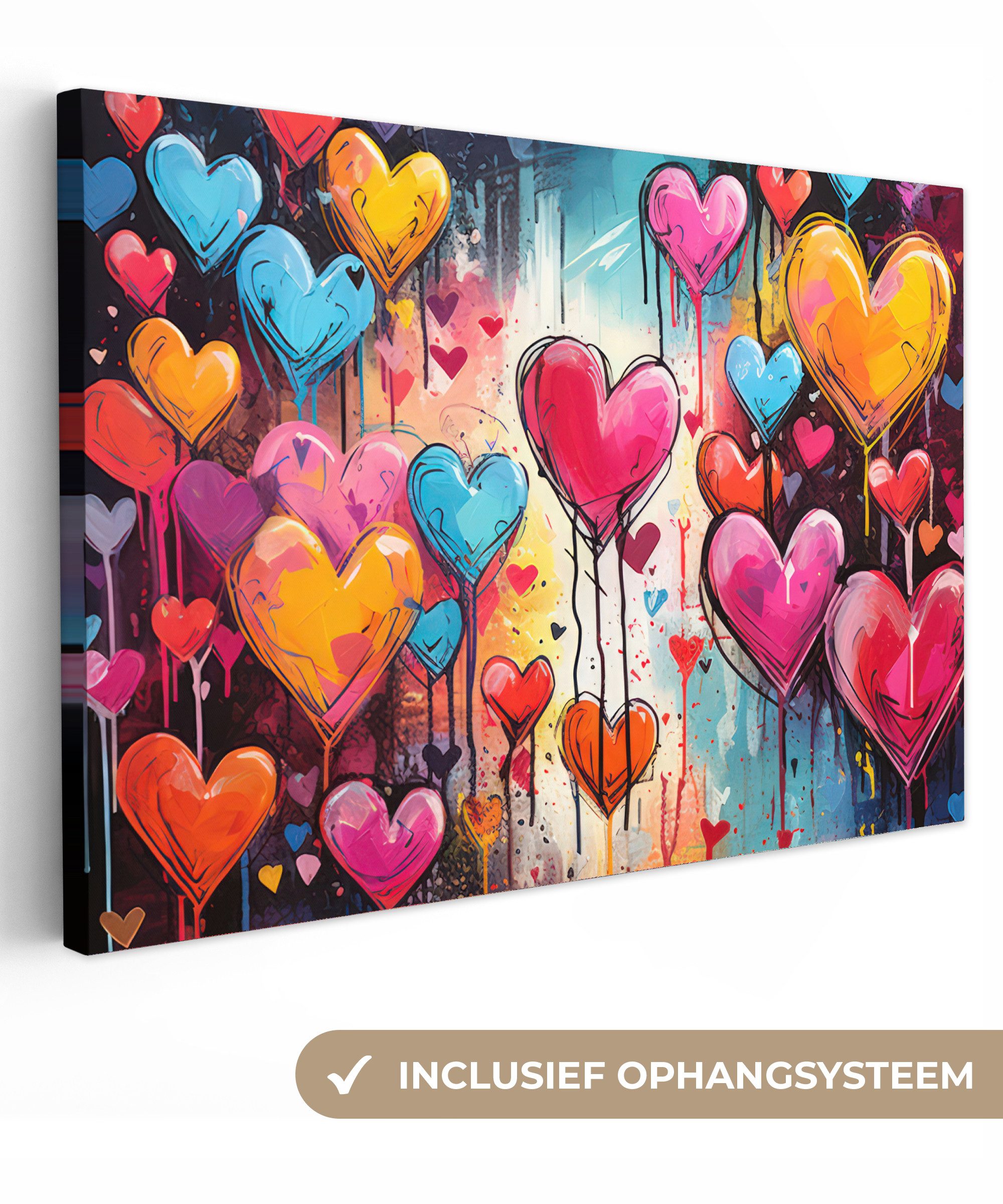OneMillionCanvasses® Leinwandbild Herzen - Farben - Kunst - Liebe, Fotodruck (1 St), Leinwand Bilder Klein, Wand Dekoration Aesthetic 30x20 cm