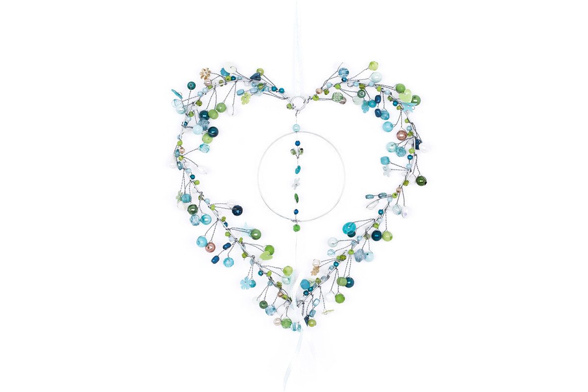 Overbeck And Friends Dekokranz Herz 8 Nordic, handgefertigt, Perlen-Deko, ca. 13 x 15 cm, für Tür, Fenster, Wand