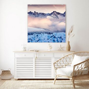 Primedeco Glasbild Wandbild Quadratisch Bewölkter Himmel im Winter mit Aufhängung, Natur