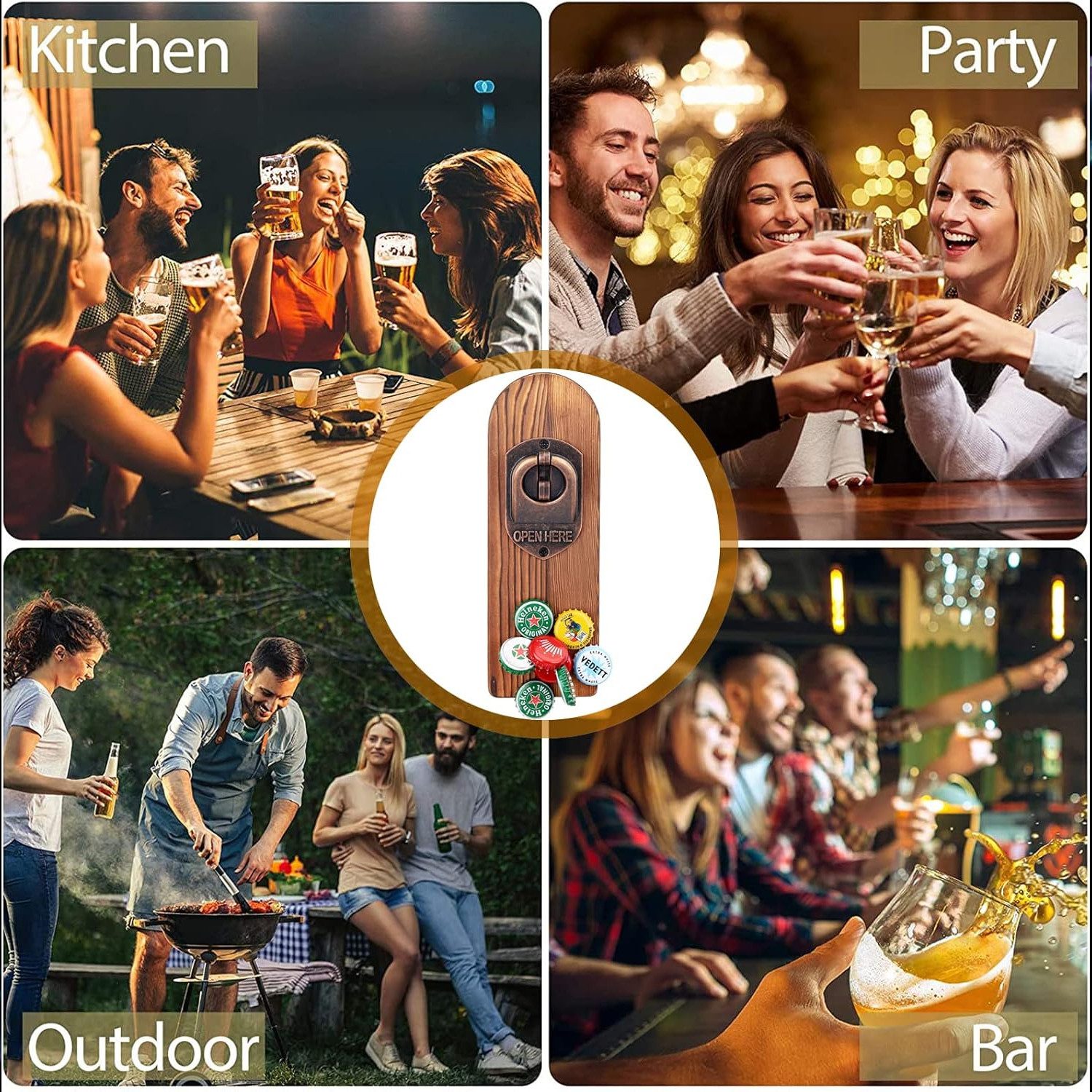 TUWENA Flaschenöffner Wand Magnet mit Auffangbehälter, Vintage Holz Bieröffner mit Behälter (1-tlg), für Männer Geschenke – Bild 4 von 5