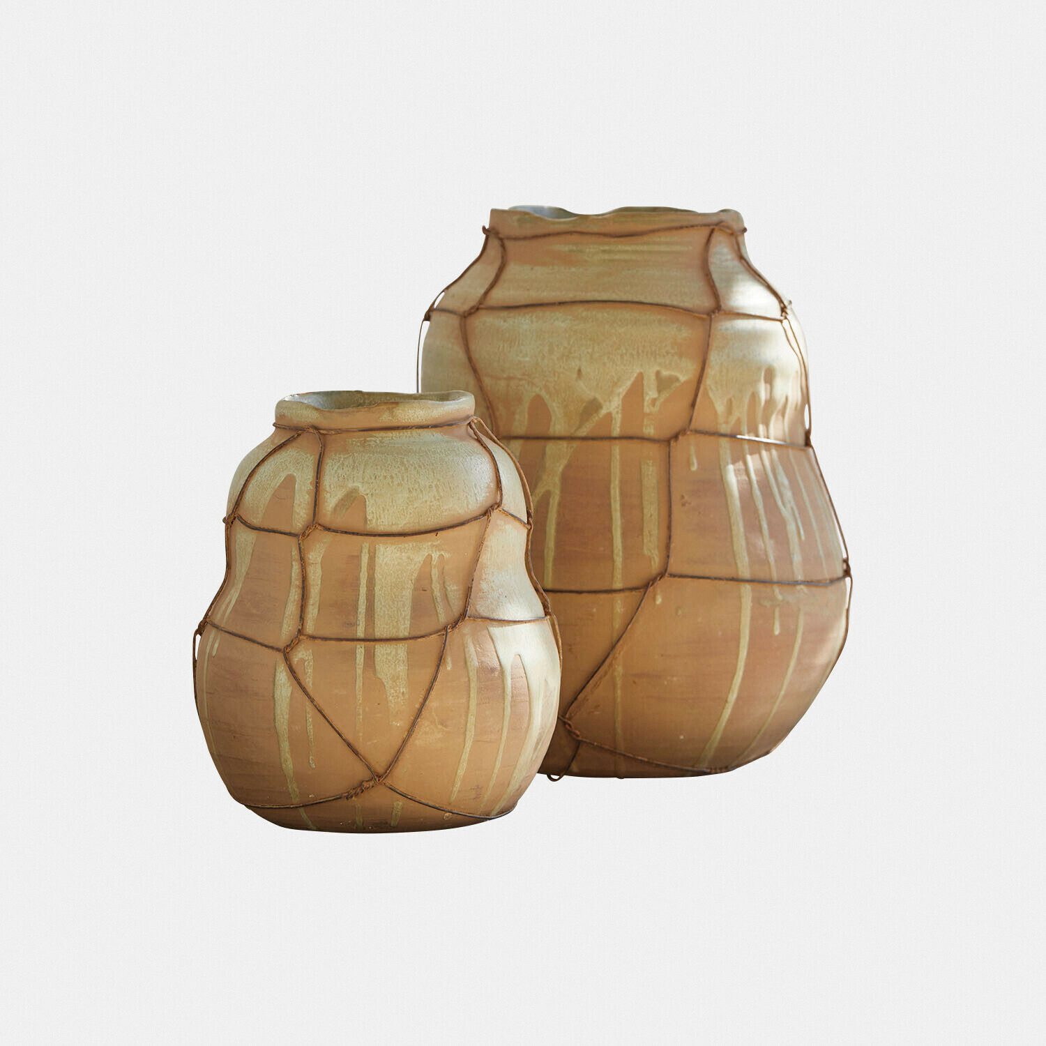 Mirabeau Übertopf Vase 2er Set Frandoro antikcreme/braun