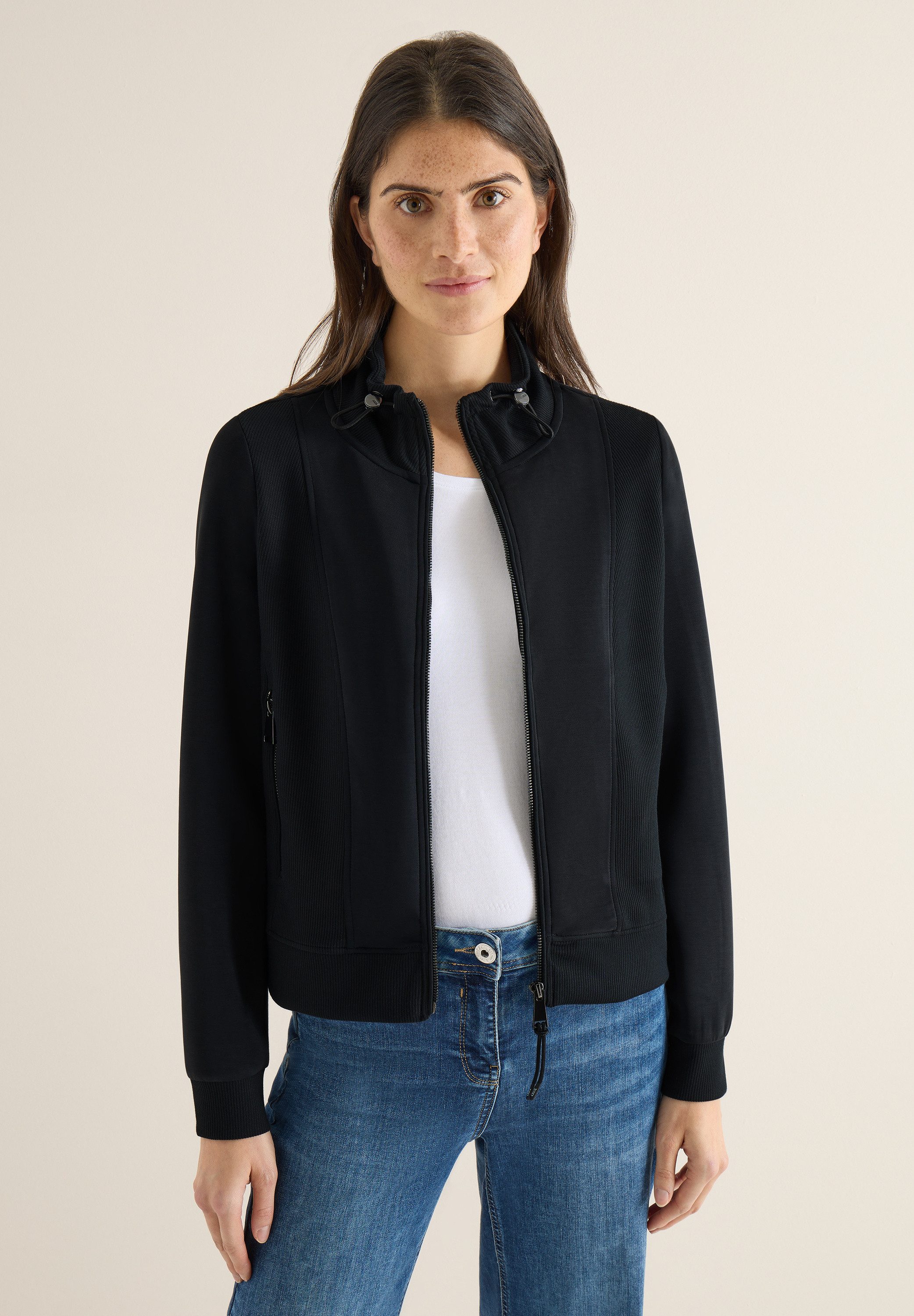 CECIL Sweatjacke mit Tunnelzugband am Kragen günstig online kaufen