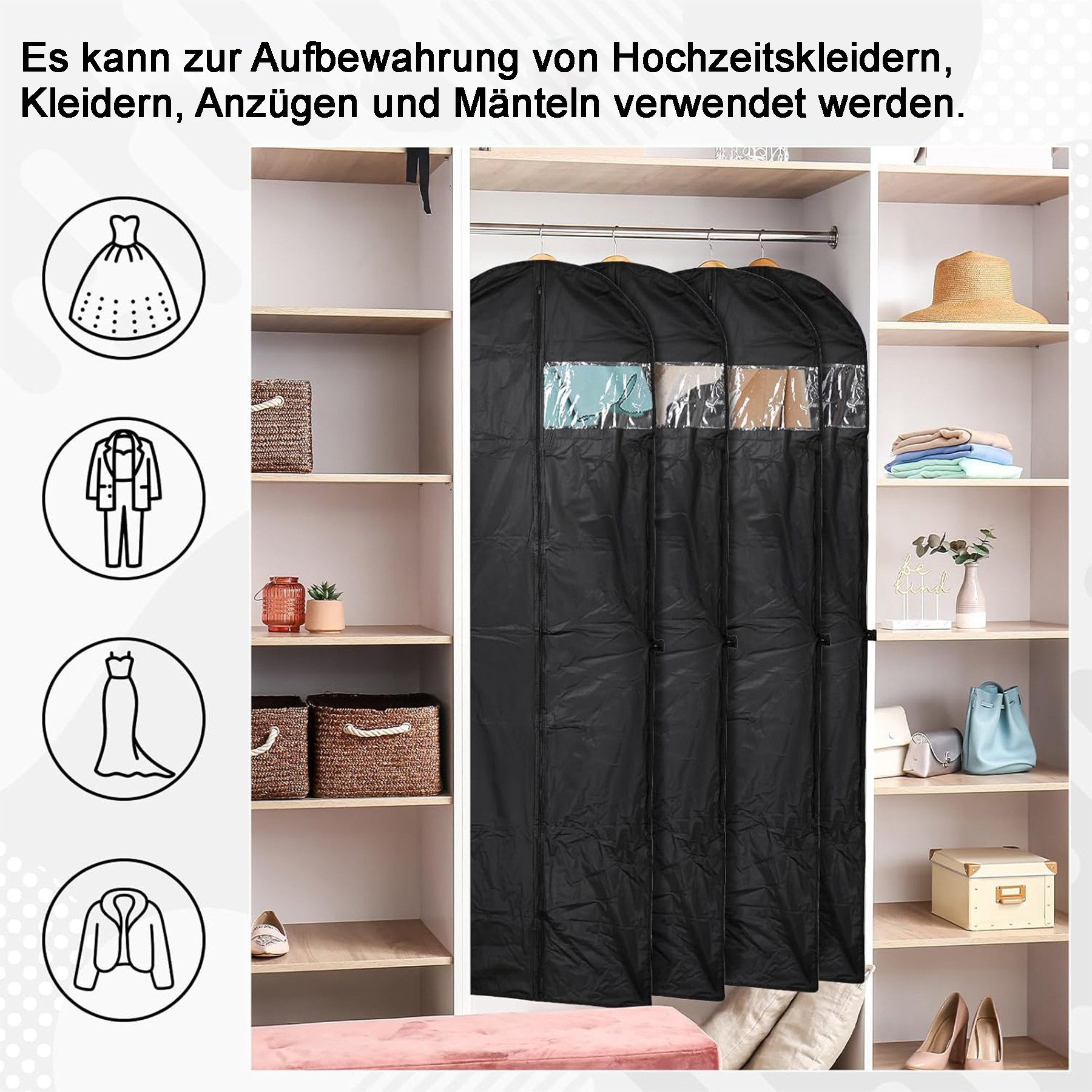 Mutig Kleidersack Kleidersack groß, 2 Stück Kleidersäcke 180*60cm, Anzug Aufbewahrung (Kleid Organizer, Kleiderschutzhülle mit Reißverschluss, Kleiderschutz für Kleid Hemden Wintermantel Sakko Abendkleider Etc)
