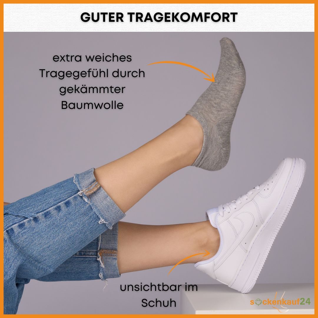 sockenkauf24 Füßlinge 10 Paar Premium Füßlinge Damen & Herren aus gekämmter Baumwolle invisible Socks ohne Naht mit Silikon (Exclusive Line) - 70106T WP