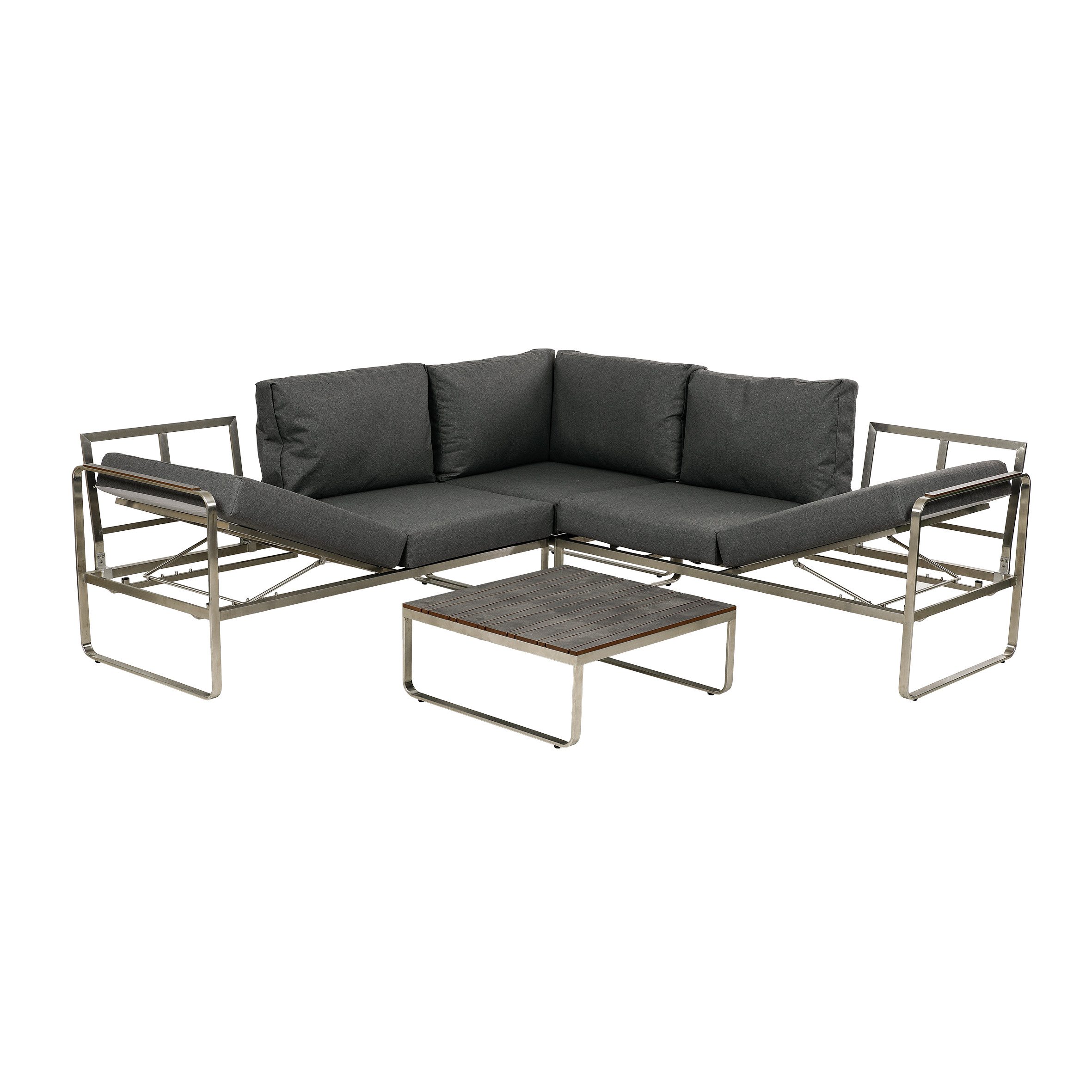 Greemotion Gartenlounge-Set Boston Lounge-Set Schwarz-Holz / Grau inkl. Auflagen & Tisch