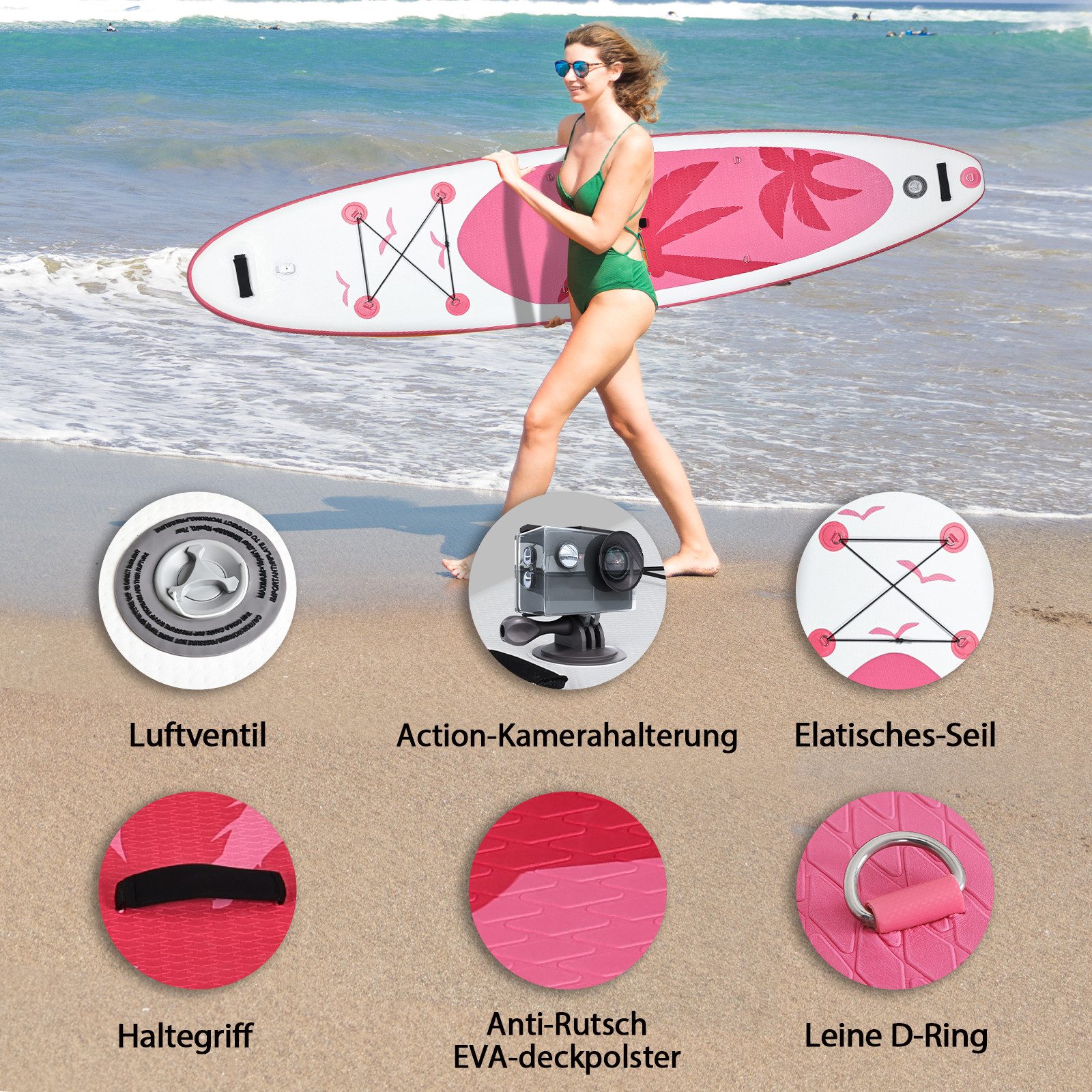 Puluomis Inflatable SUP-Board Set aufblasbar mit Halter, Sitz und Fußband, MB. bis 150Kg, 335/320cm, Surfbrett Paddling Paddelboard