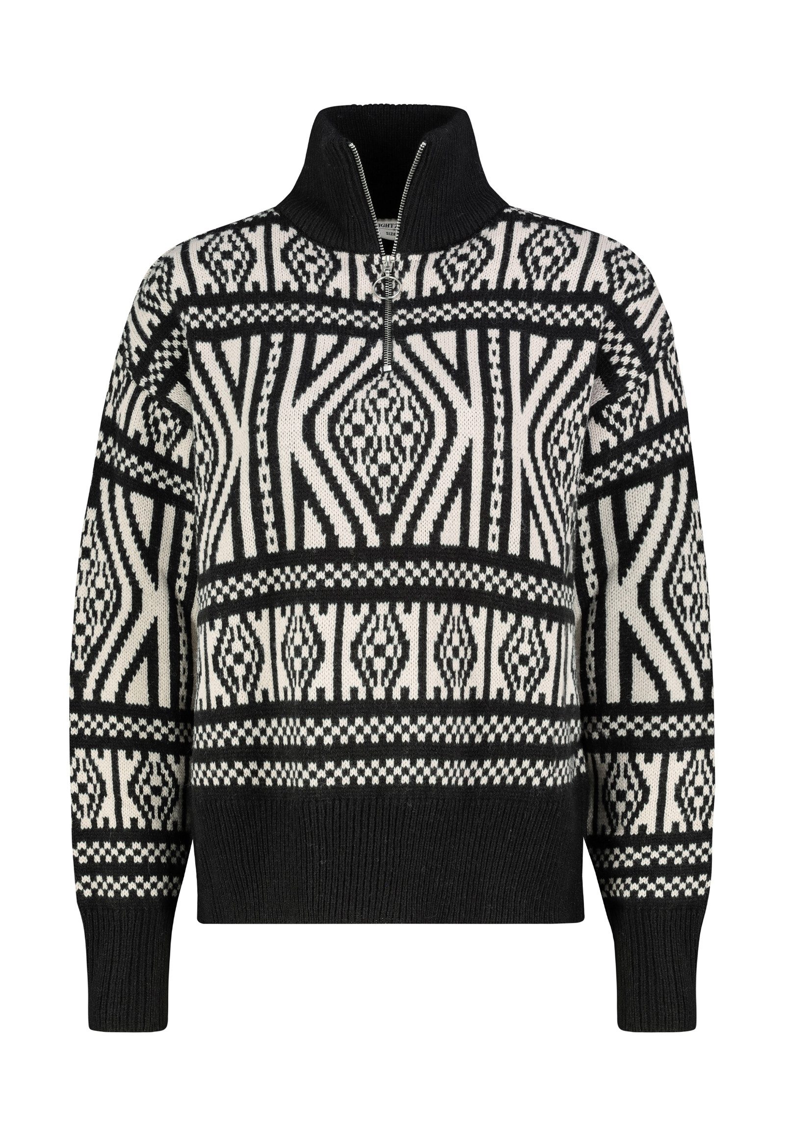 Eight2Nine Вязаные свитера Damen Пуловеры langarm Halfzip Alloverprint Halfzip-Stehkragen, überschnittene Schultern