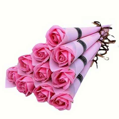 Kunstblumenstrauß 1x Rose in rot, lila oder rosa Seifenblume, Deggelbam, Sieht sehr echt aus, duftet nach echter Rose