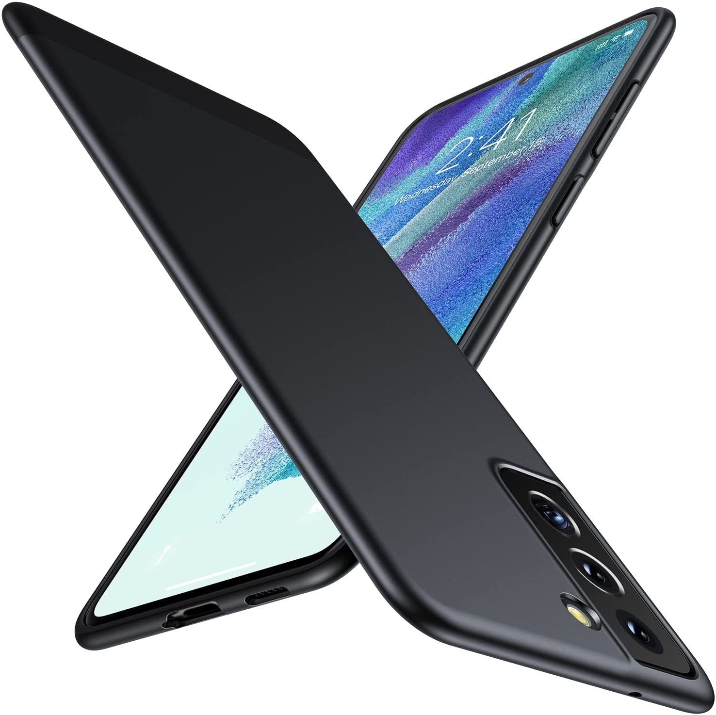 MSM Handyhülle Hülle für Samsung Galaxy S21 FE 5G Schwarz Matt Silikon Schutz