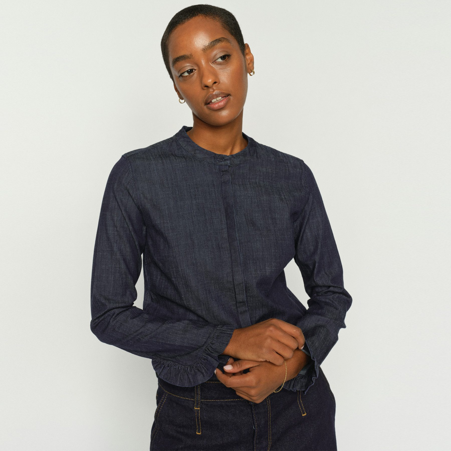 Mos Mosh Langarmbluse MOS MOSH Bluse MATTIE DENIM mit Lyocell - Dark Blue