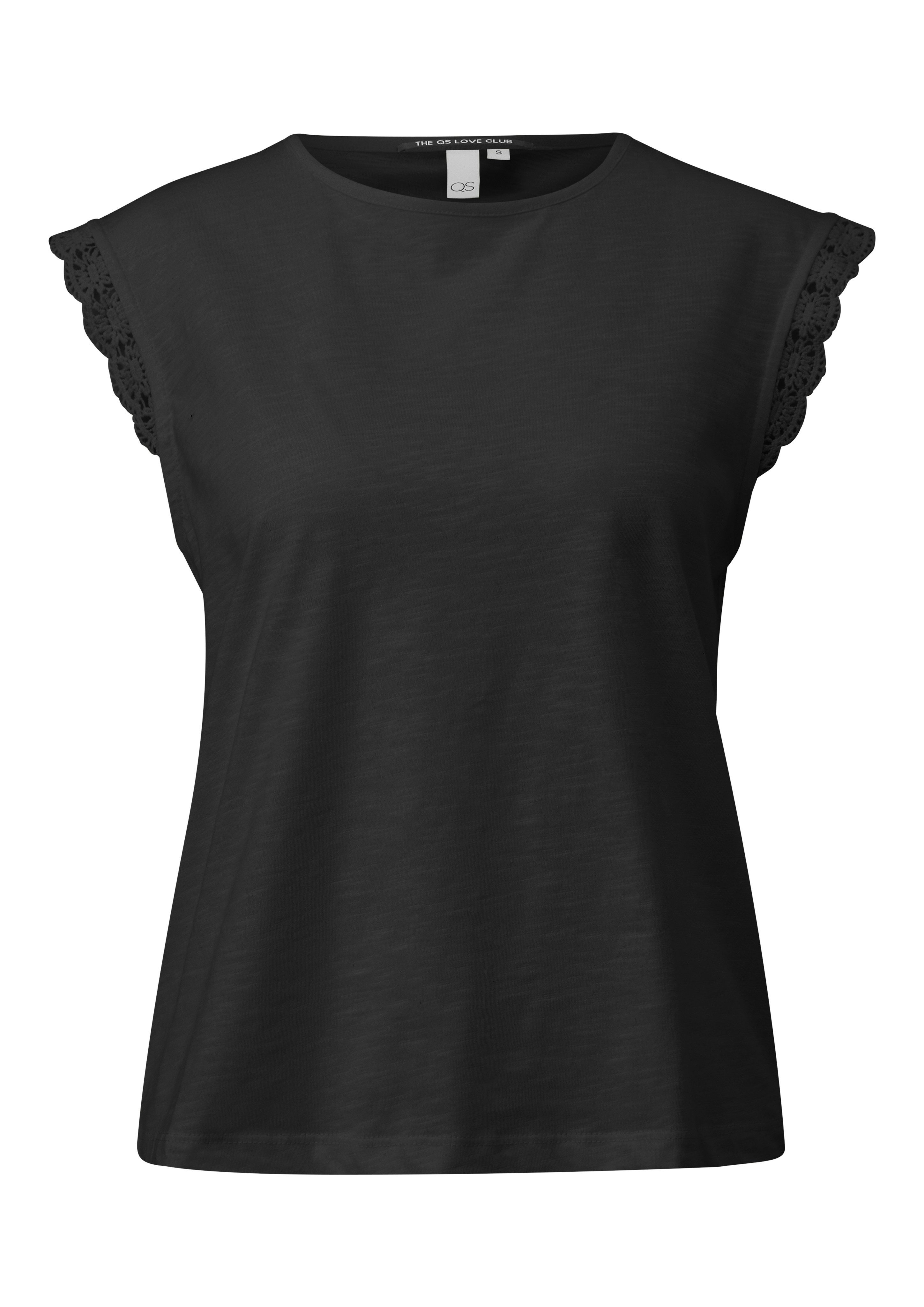 QS Rundhalsshirt mit Häkel-Details an der Schulter – Bild 4 von 4