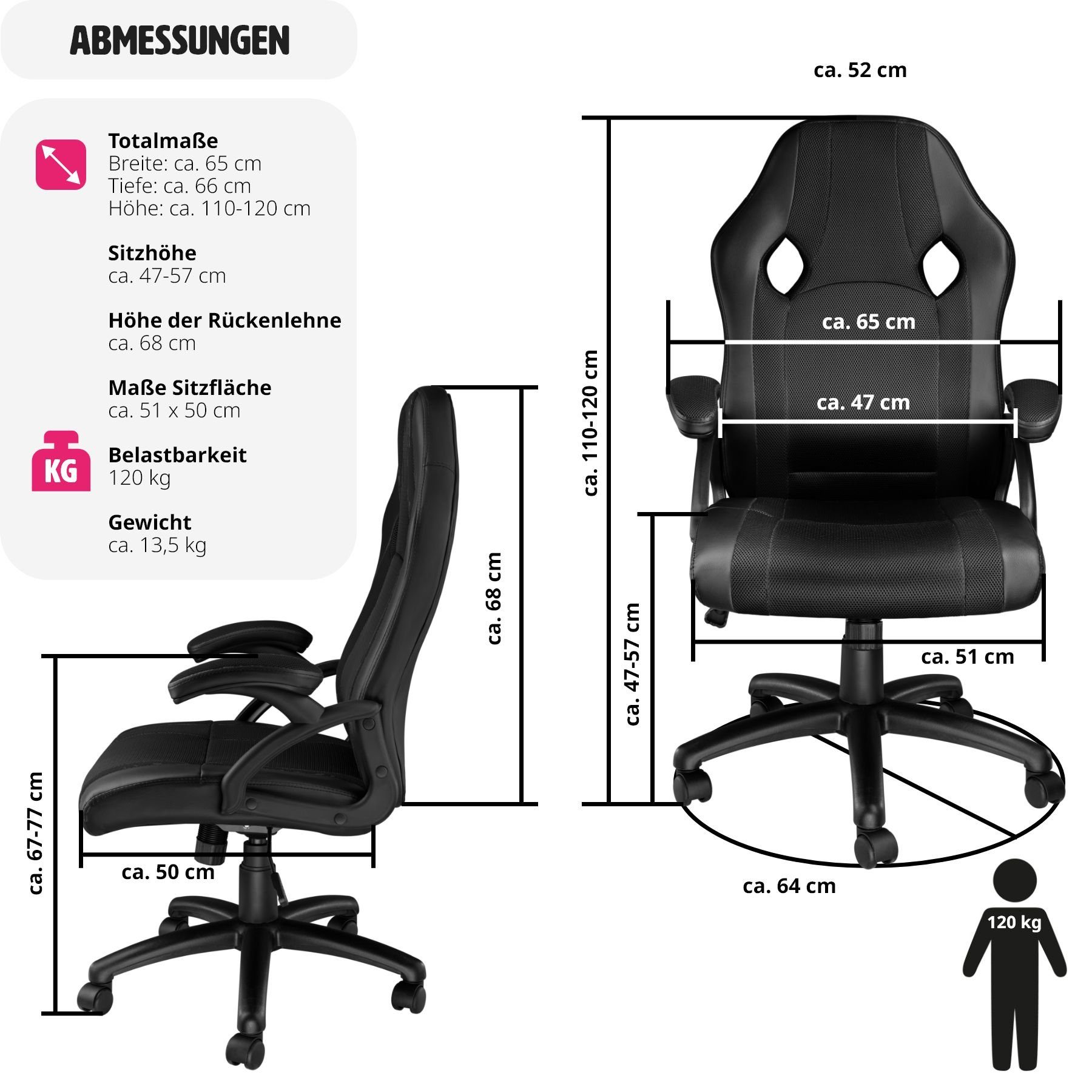 Gaming-Stuhl 1 einstellbare Goodman tectake (1er, Wippmechanik schwarz St),