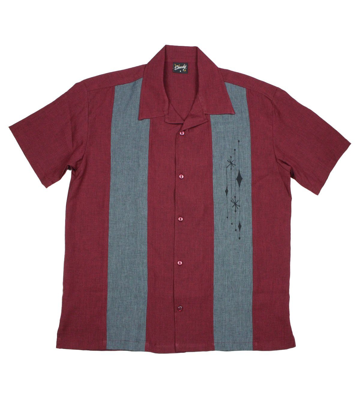 Steady Clothing Kurzarmhemd Mid Century Marvel Burgunder Retro Vintage Bowling Shirt