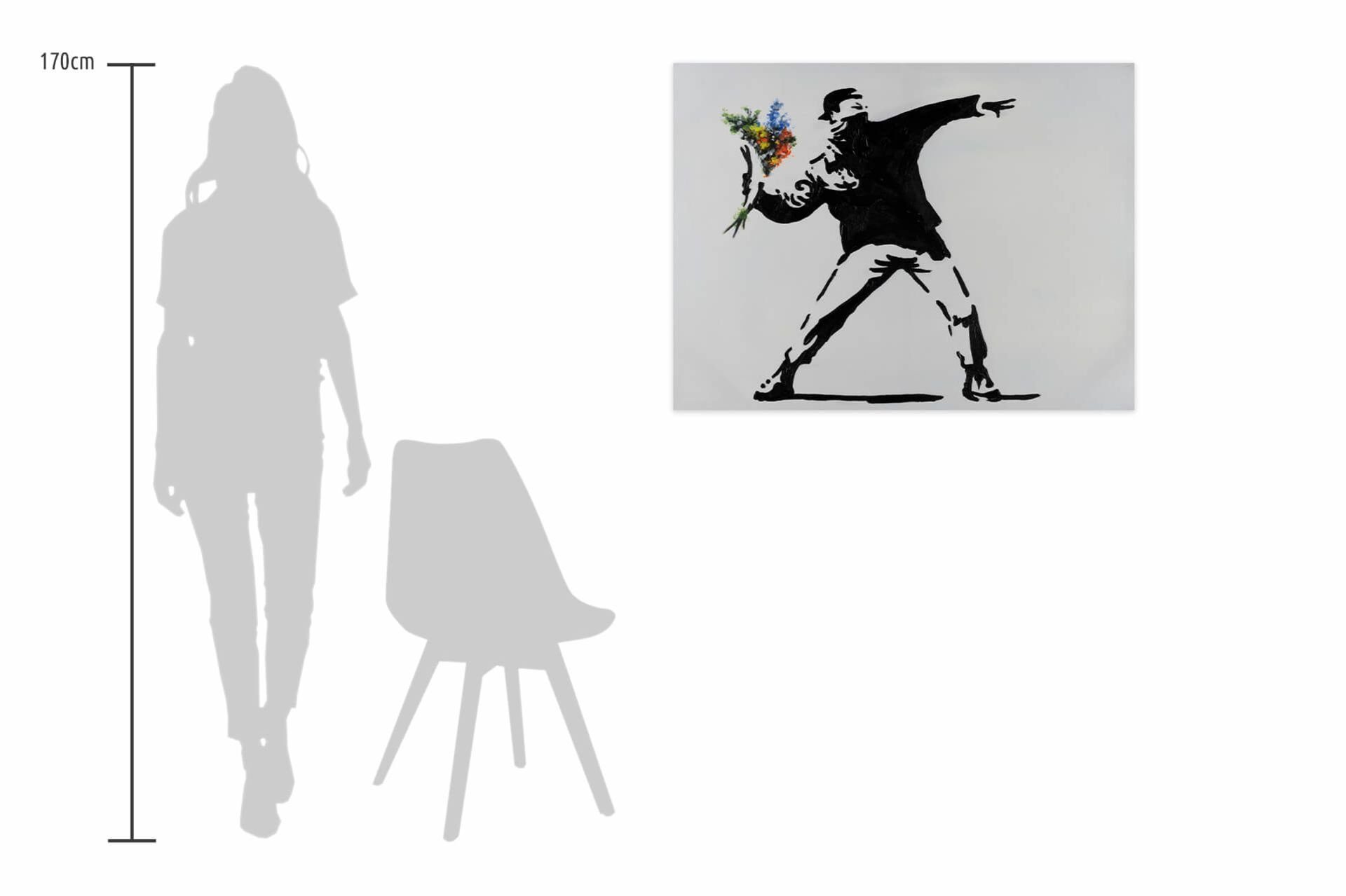 Wandbild HANDGEMALT Wohnzimmer Attack cm, KUNSTLOFT Gemälde Banksy's 100x75 Leinwandbild Flower 100%