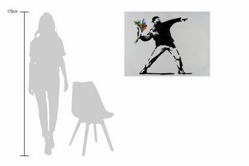 KUNSTLOFT Gemälde Banksy's Flower Attack 100x75 cm, Leinwandbild 100% HANDGEMALT Wandbild Wohnzimmer
