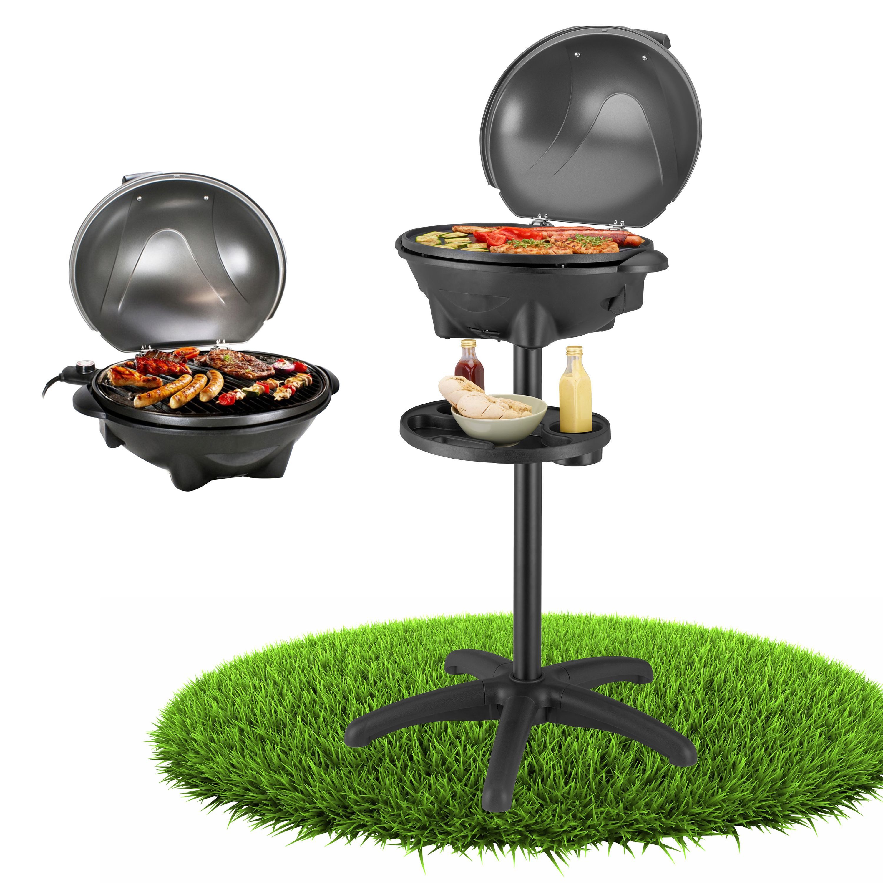 TZS FIRST AUSTRIA Elektrogrill 2in1 Elektrogrill, Tischgrill, stabiler Grill mit Standfuß für Balkon, 2400 W, 2400 Watt Standgrill mit Deckel – inkl. Temperaturanzeige