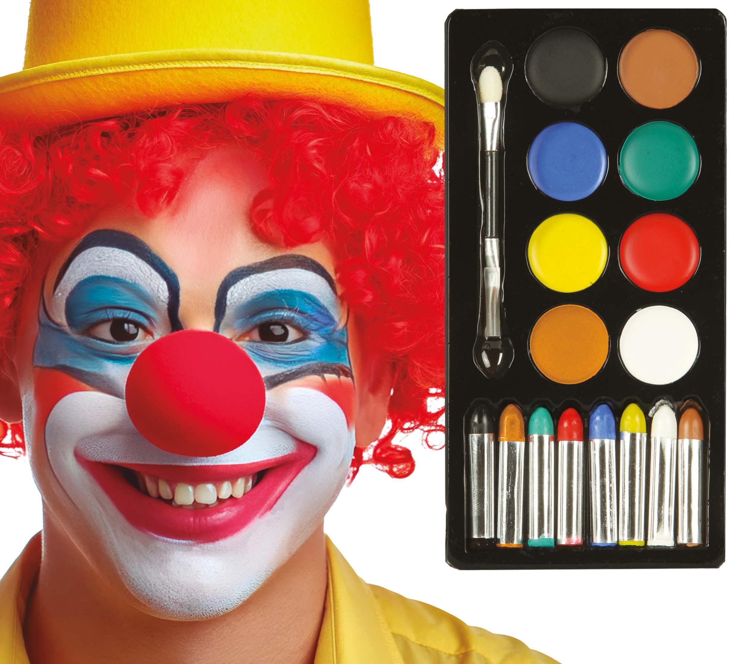Fiestas Guirca Kostüm, Clown Gesichtsbemalung Farbenpaletten Schminkset Halloween Kreativ Set