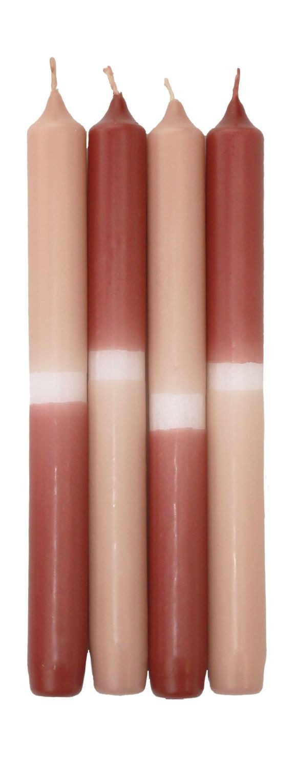 INNA-Glas Tafelkerze Dip Dye Stabkerzen LISSITA, 4 Stück, lachs-altrosa, 25cm, Ø2,3cm, 11h