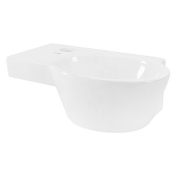 LuxeBath Waschbecken Waschtisch Aufsatzbecken Aufsatzwaschbecken Aufsatzwaschtisch, Keramik Weiß 37,5x19x14cm mit Ablaufgarnitur Pop-Up Ventil Silber