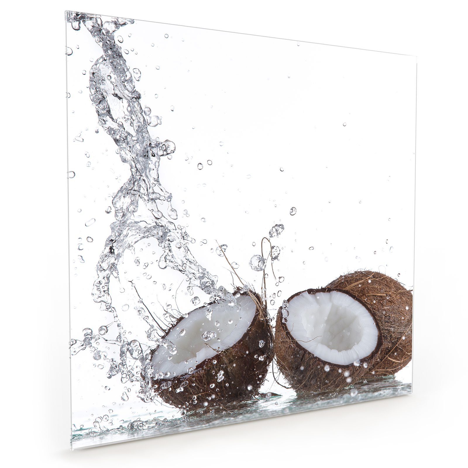 Primedeco Küchenrückwand Küchenrückwand Spritzschutz Glas mit Motiv Kokosnüsse mit Wassersplash