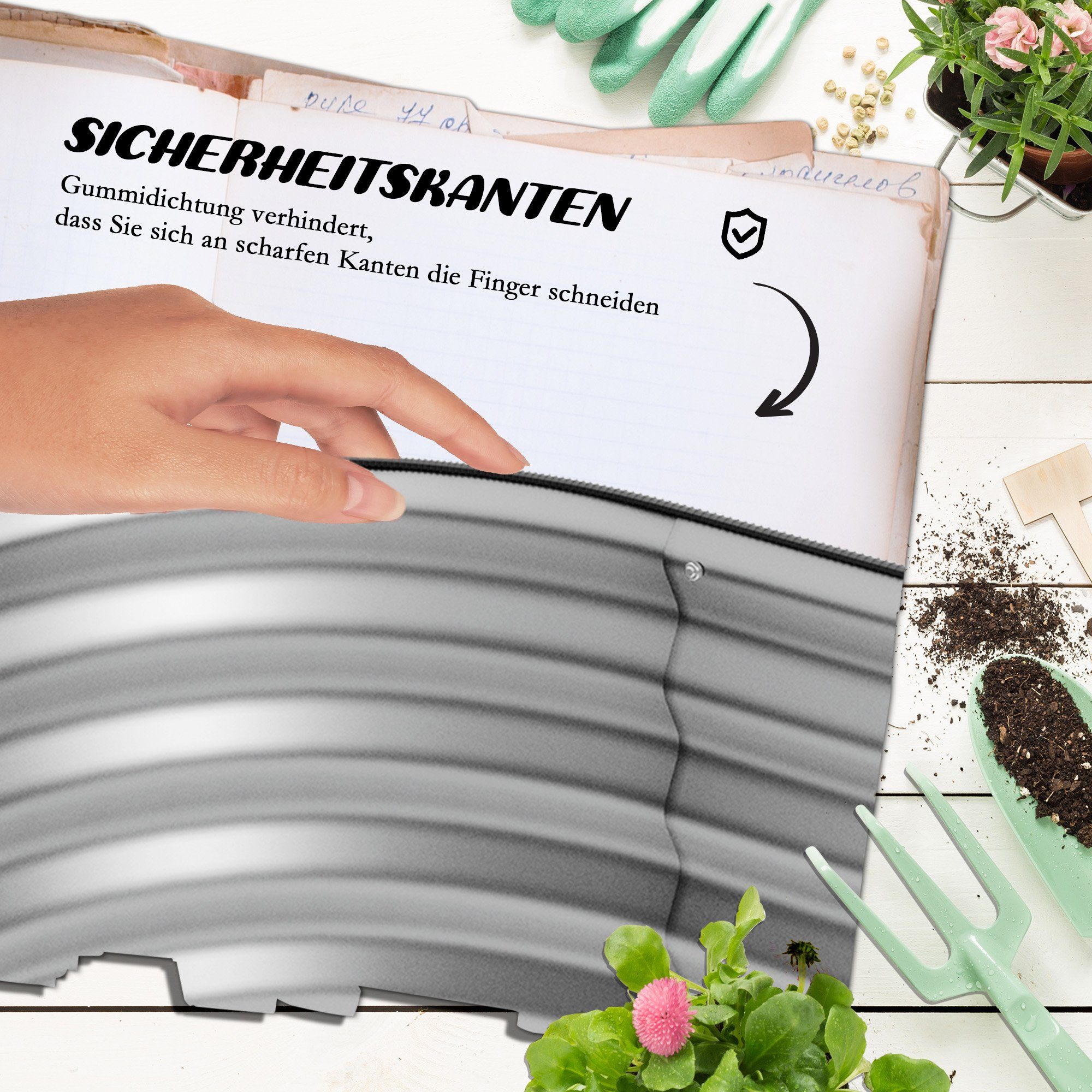 Outsunny Hochbeet 2-Stufiger Blumenkasten, Pflanzkasten, Gemüsebeet (Kräuterbeet, 1 St., Blumenbeet), für Garten, Balkon, Silber