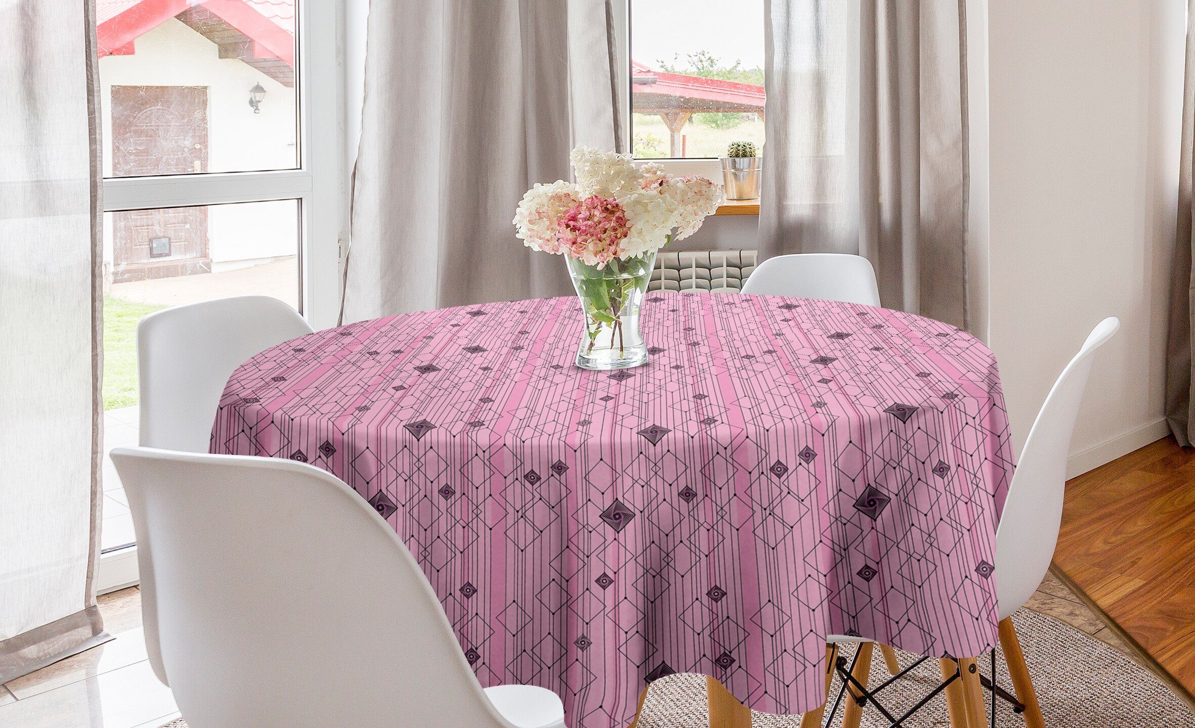 Abakuhaus Tischdecke Kreis Tischdecke Abdeckung für Esszimmer Küche Dekoration, Abstrakt Modernes rosa geometrische Kunst | Tischdecken