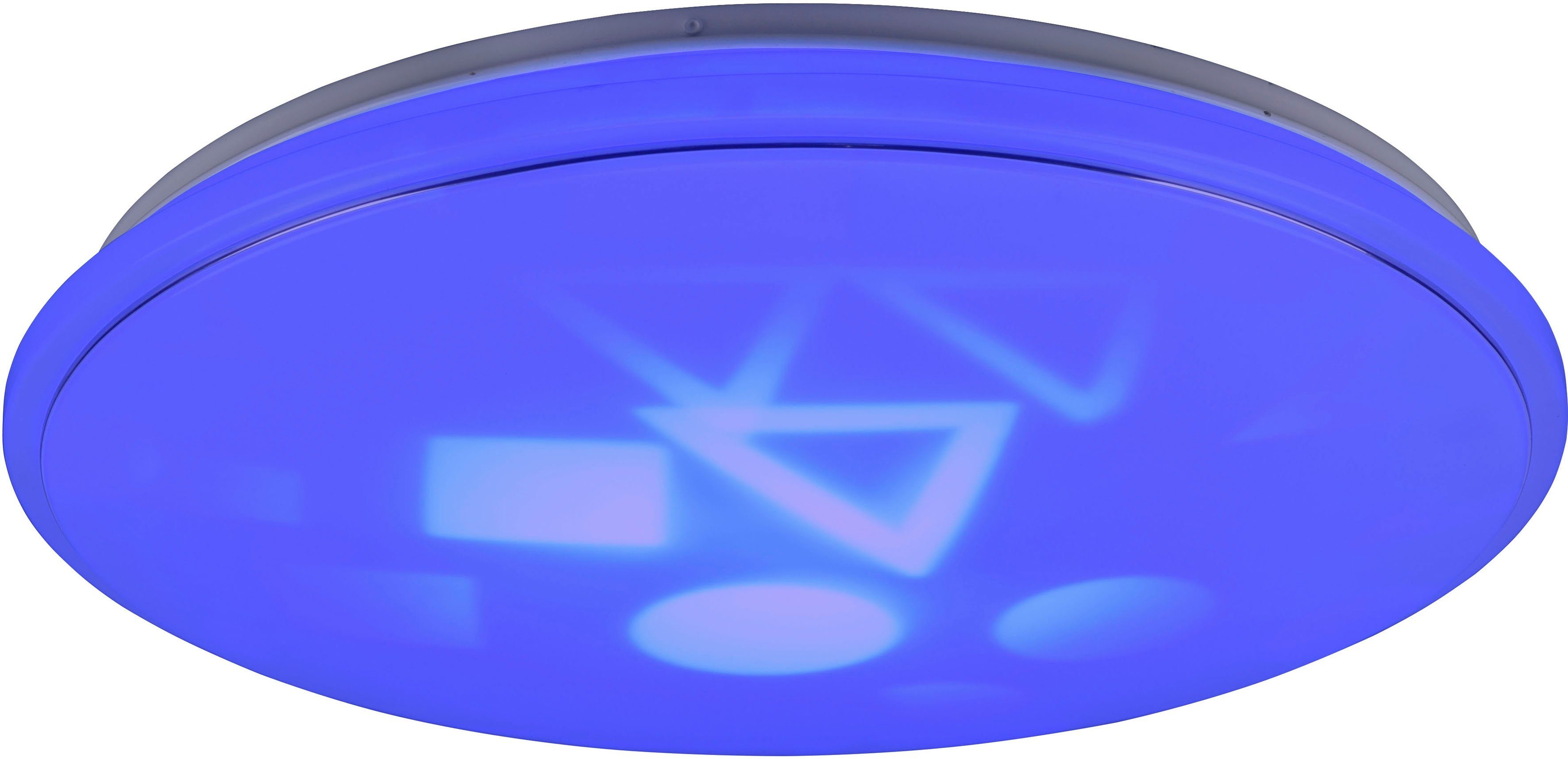 TRIO Leuchten LED Deckenleuchte Motiv-Effekte, Farbwechsel, wechselbare dimmbar RGB-Farbwechsel, LED TILION, fest integriert, RGB, Warmweiß, Dimmfunktion, Fernbedienung