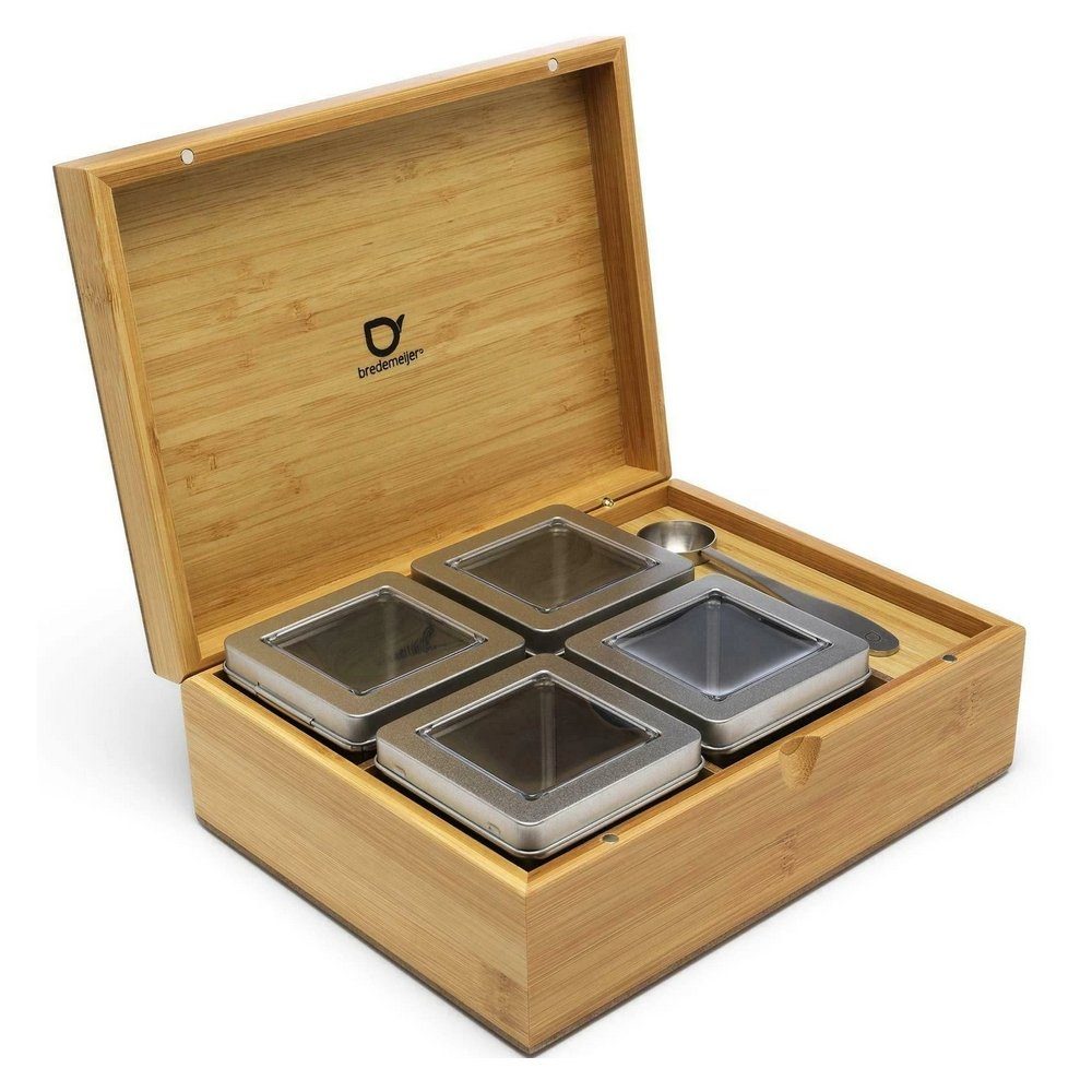 Bredemeijer Dose 184010 - Teebox Bambus 4 Teedosen - Teemaßlöffel braun mit &