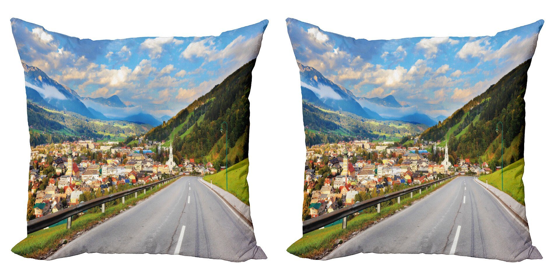 Kleinstadt Doppelseitiger Straße (2 Landschaft Alpen Digitaldruck, Kissenbezüge Modern Abakuhaus Stück), Accent