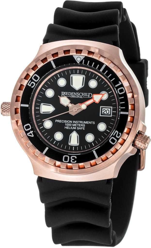 Riedenschild Taucheruhr RS9000-09 Herrenuhr Rose/Schwarz 100ATM Silikonband 46 mm, mit Heliumventil