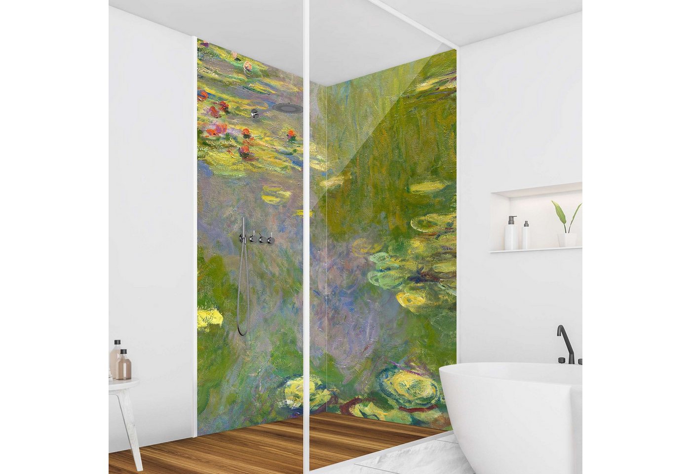 Thumbnail - Bilderdepot24 Badrückwand Blumen grün Duschrückwand ohne Bohren Dusche Tropisch, (Hartfolie matt » Selbstklebend SMART 0...