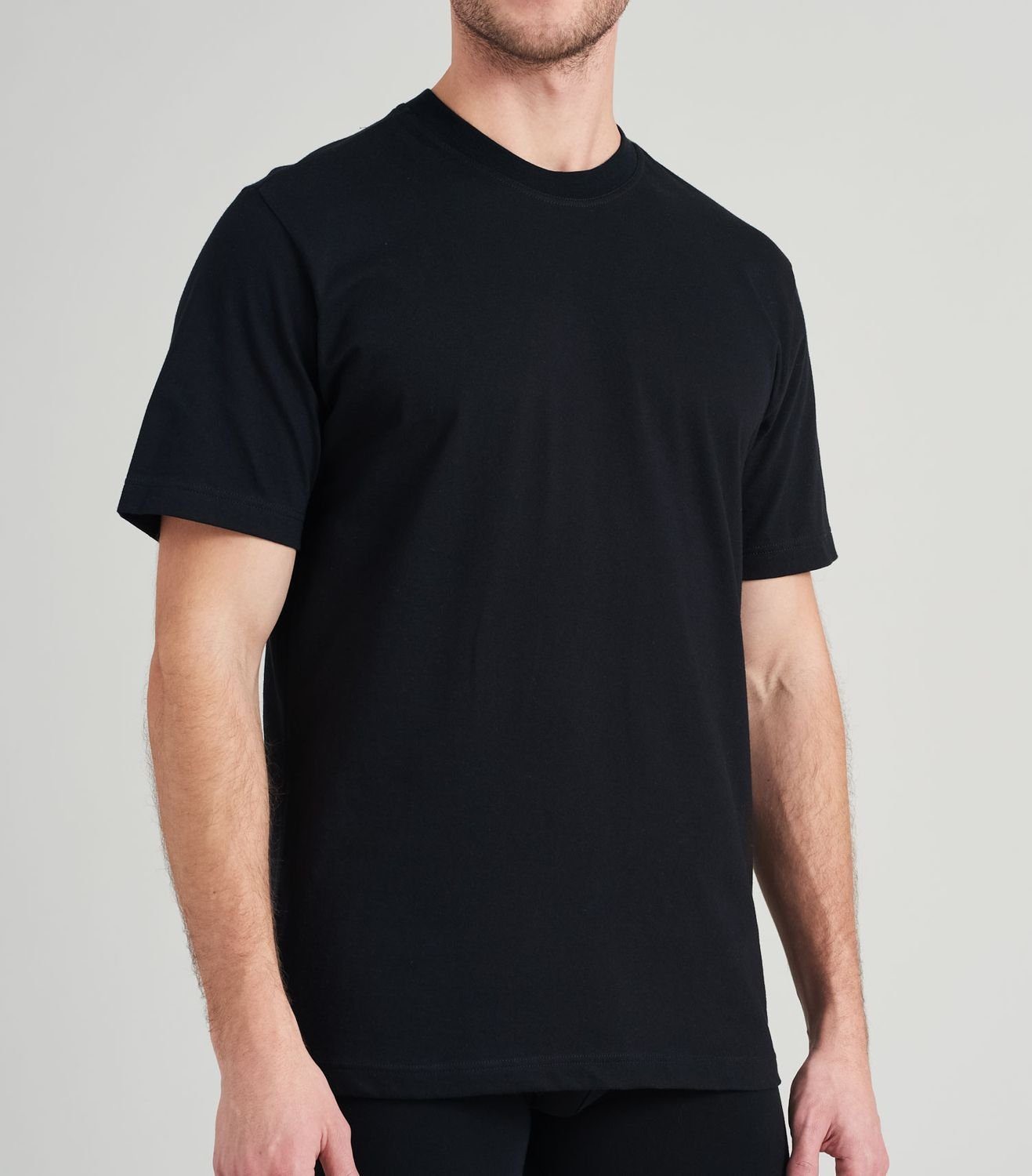 Rundhals-Ausschnitt, (2-tlg) Schiesser verstärkte Schwarz mit formstabil, T-Shirt Halsnaht