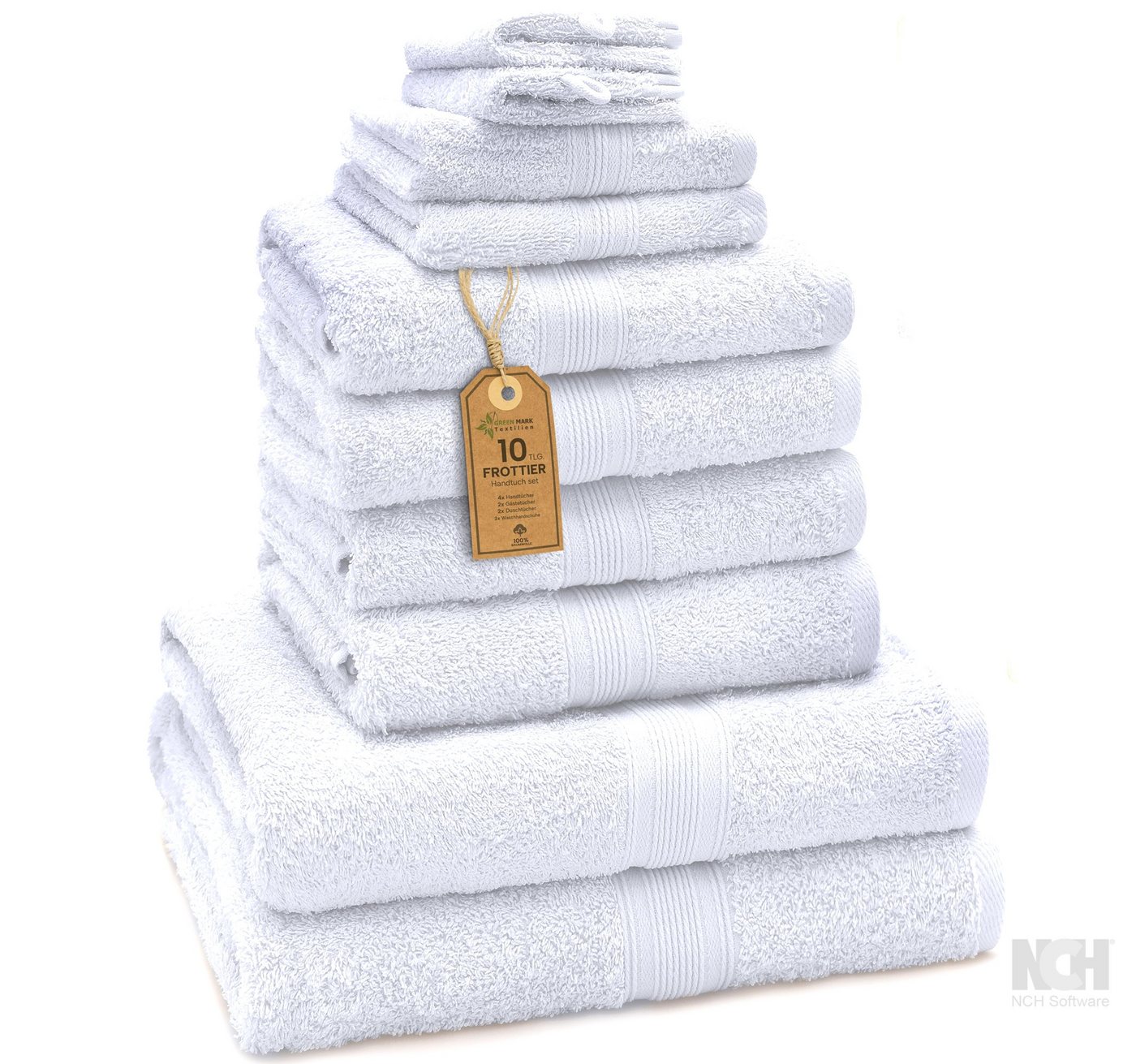 NatureMark Handtuch Set 10 tlg. Frottier Handtuch-Set, 100% Baumwolle (10-St), 4X Handtücher, 2X Duschtücher, 2X Gästetücher, 2X Waschhandschuhe